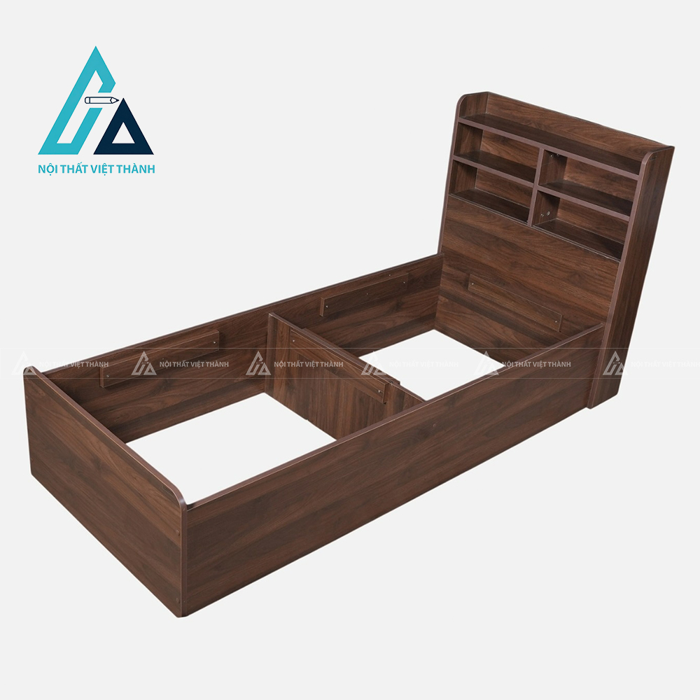 Giường đơn gỗ công nghiệp vân óc chó tích hợp hộc chứa tiện ích hiện đại 3