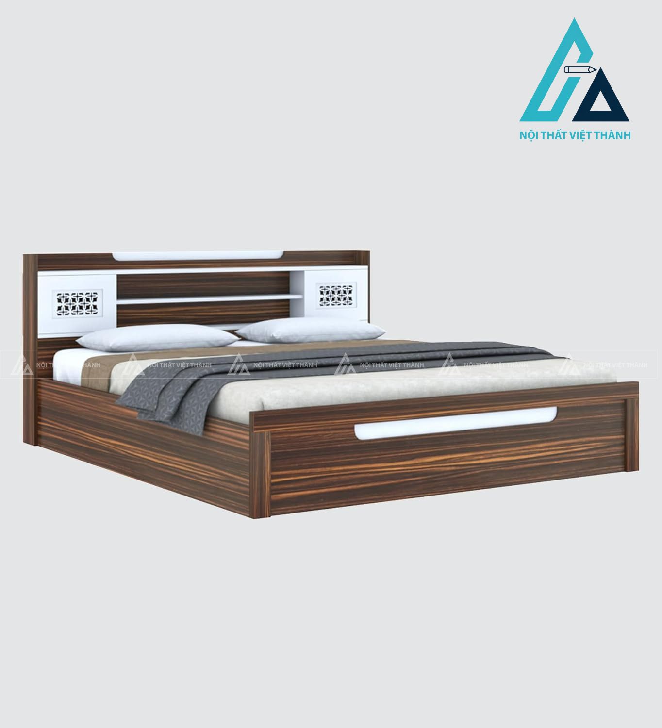 Giường ngủ gỗ công nghiệp vân gỗ phối trắng có hộc chứa tiện nghi hiện đại 1