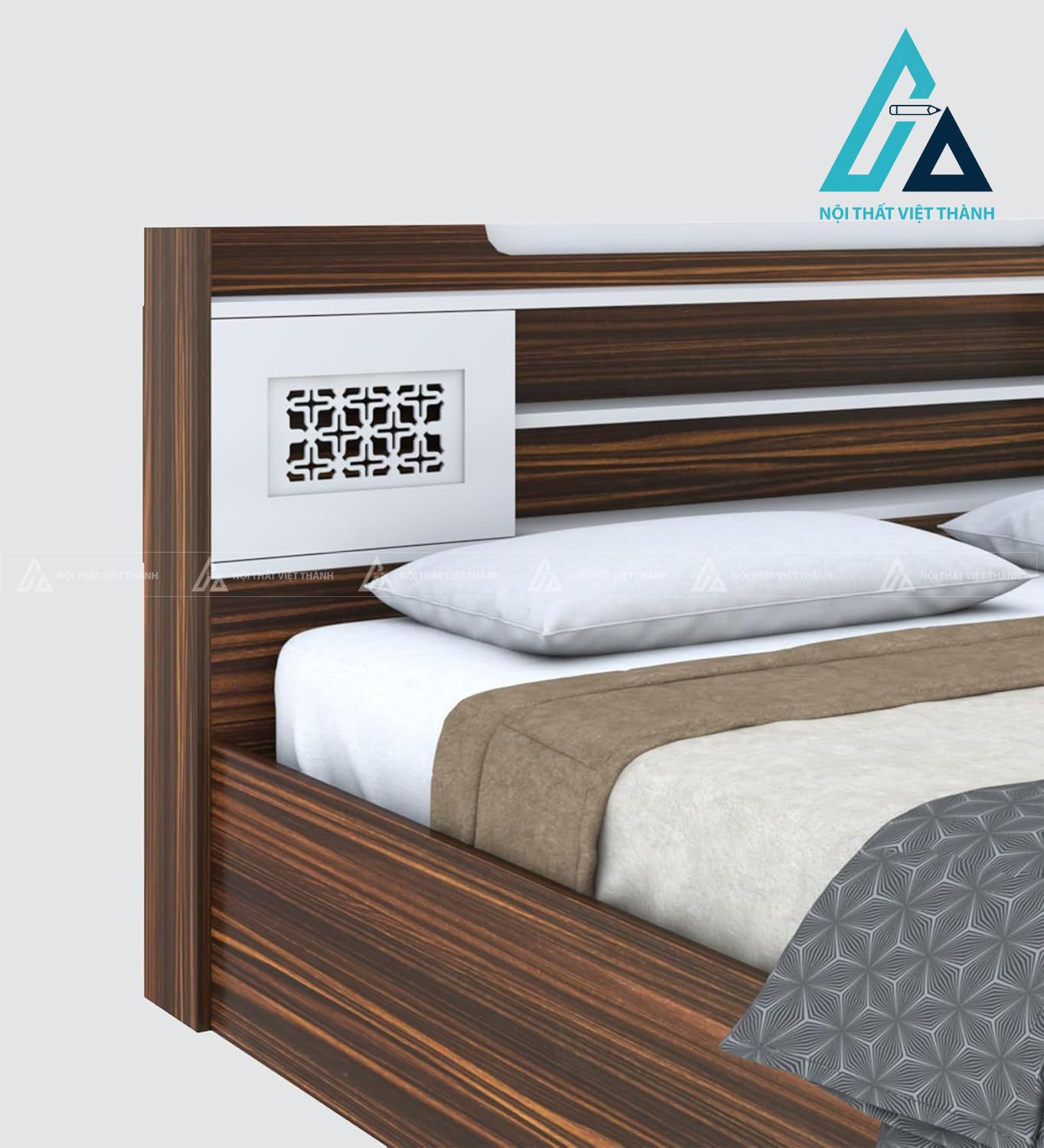 Giường ngủ gỗ công nghiệp vân gỗ phối trắng có hộc chứa tiện nghi hiện đại 2