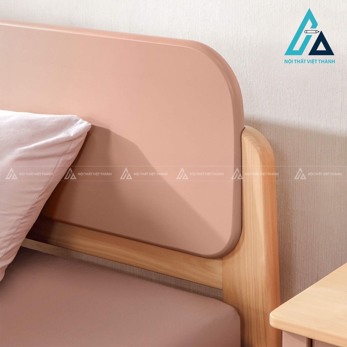 Giường ngủ đôi trẻ em gỗ tự nhiên thiết kế hiện đại hai tông màu 2