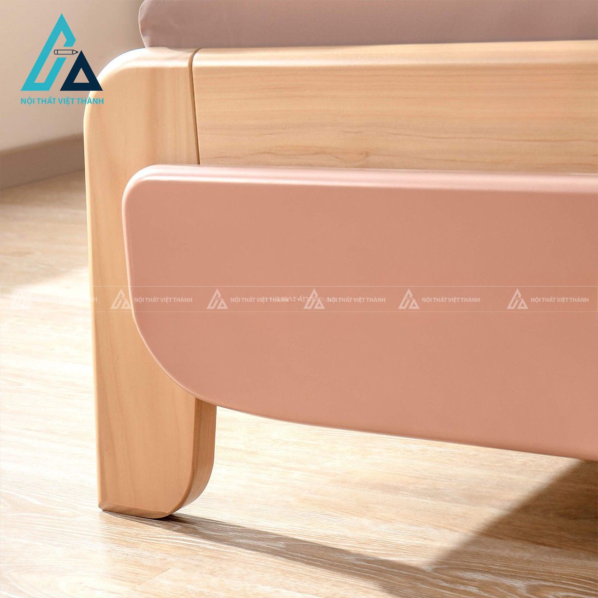 Giường ngủ đôi trẻ em gỗ tự nhiên thiết kế hiện đại hai tông màu 3