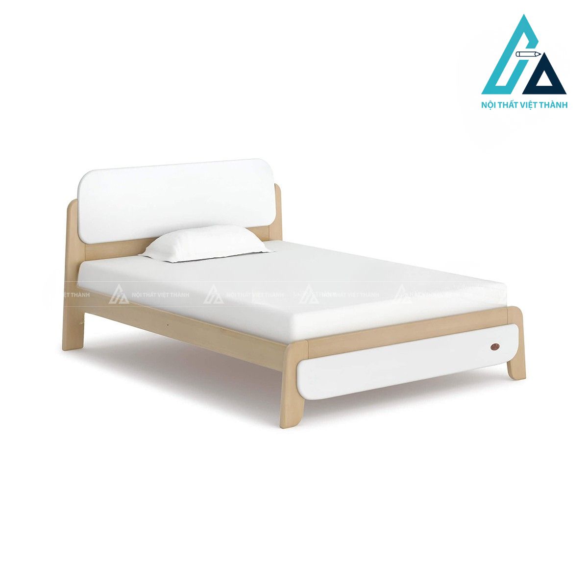 Giường ngủ đôi trẻ em gỗ tự nhiên thiết kế hiện đại hai tông màu 6