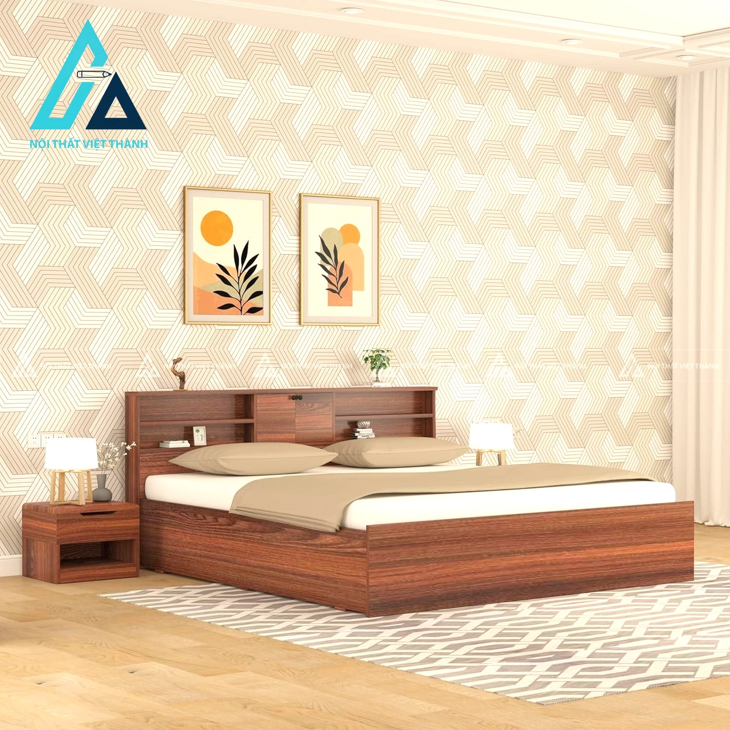 Giường ngủ đơn gỗ công nghiệp có hộc kéo lưu trữ tối ưu hiện đại