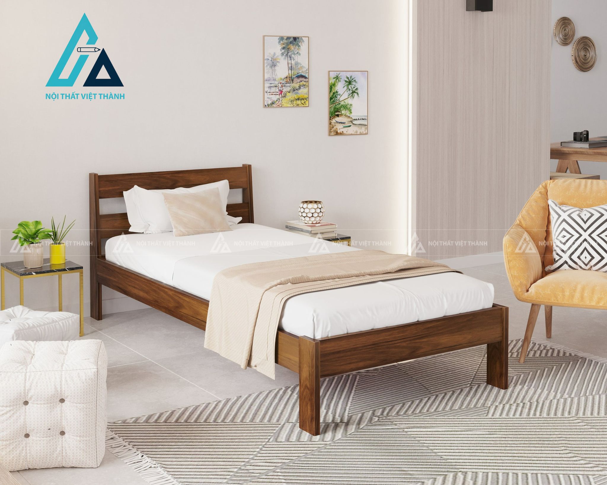 Giường ngủ đơn gỗ MDF phong cách tối giản hiện đại nhỏ gọn tiện dụng 1