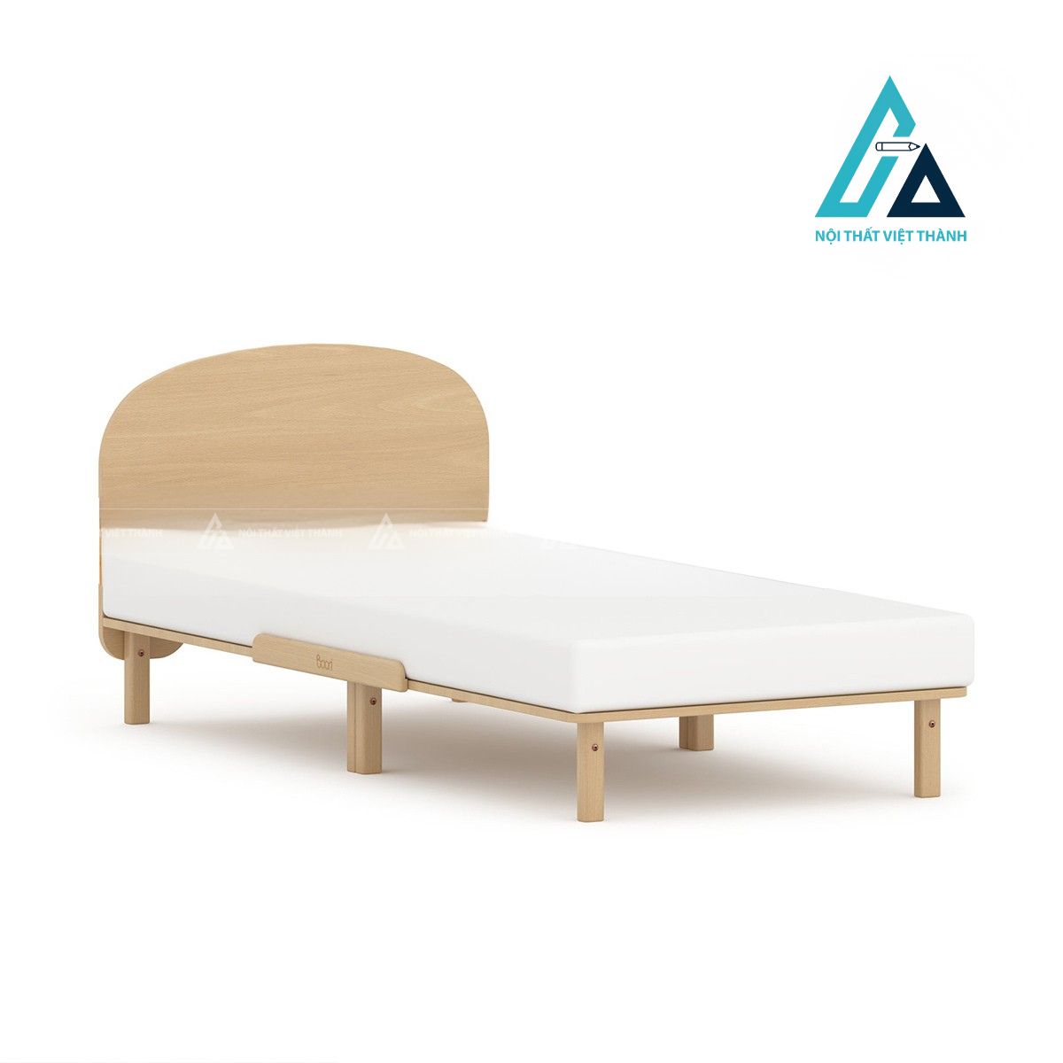 Giường ngủ đơn gỗ tự nhiên phong cách tối giản đầu giường cong mềm mại 6