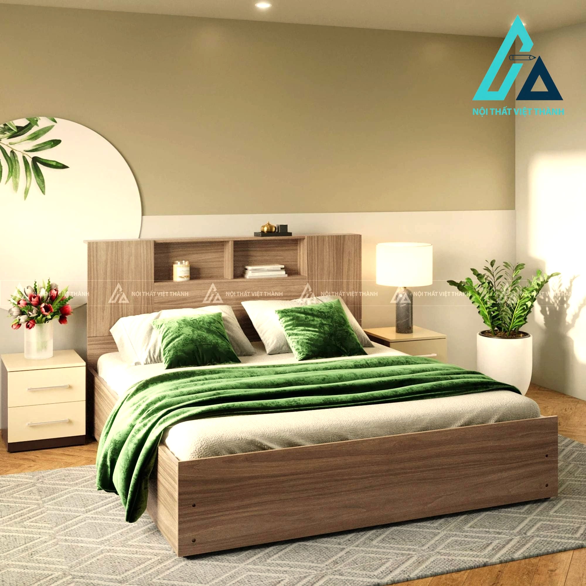 Giường ngủ gỗ công nghiệp có ngăn kéo tiện ích hiện đại đa năng (2m x 2m)