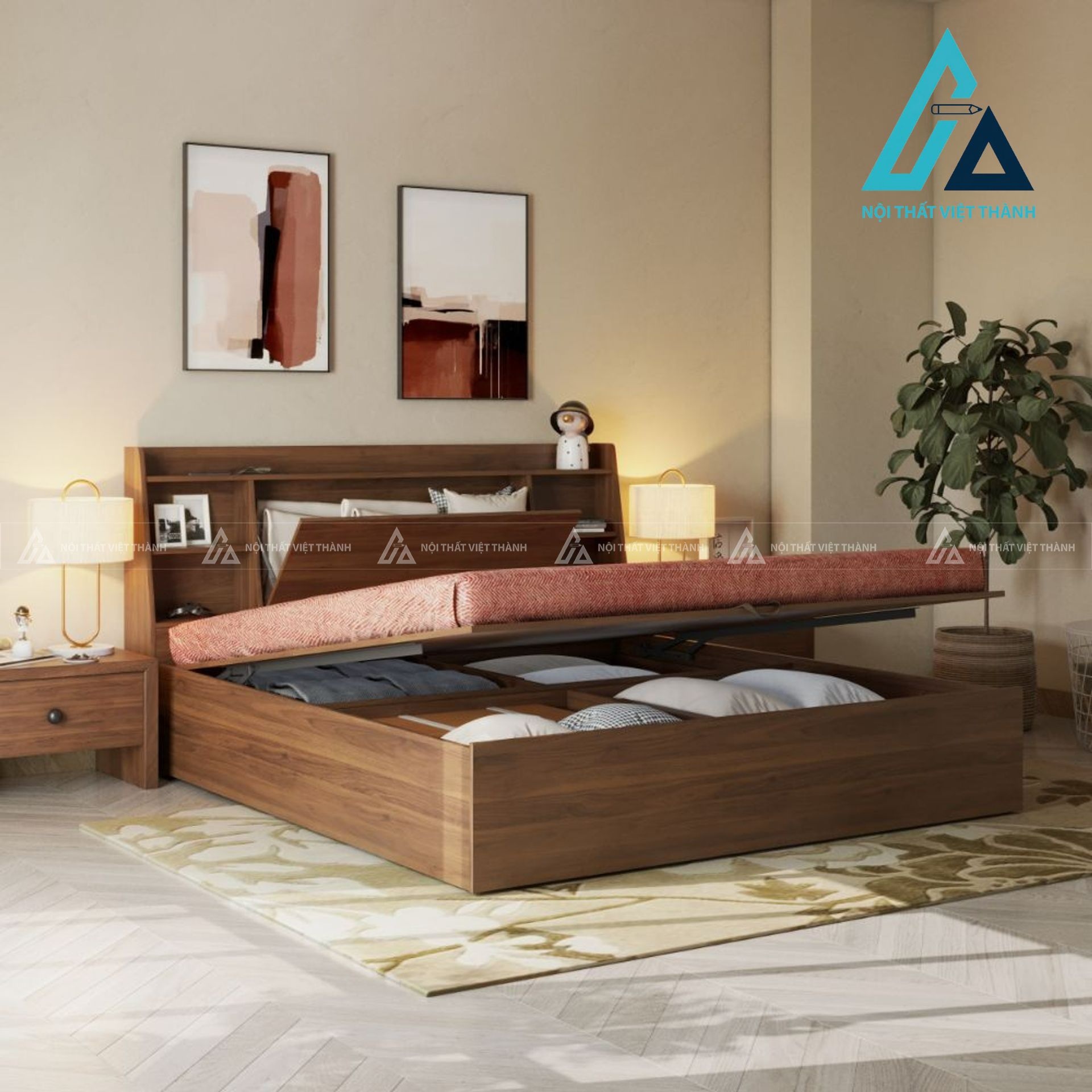 Giường ngủ gỗ công nghiệp đa năng tích hợp hộc chứa tối ưu không gian