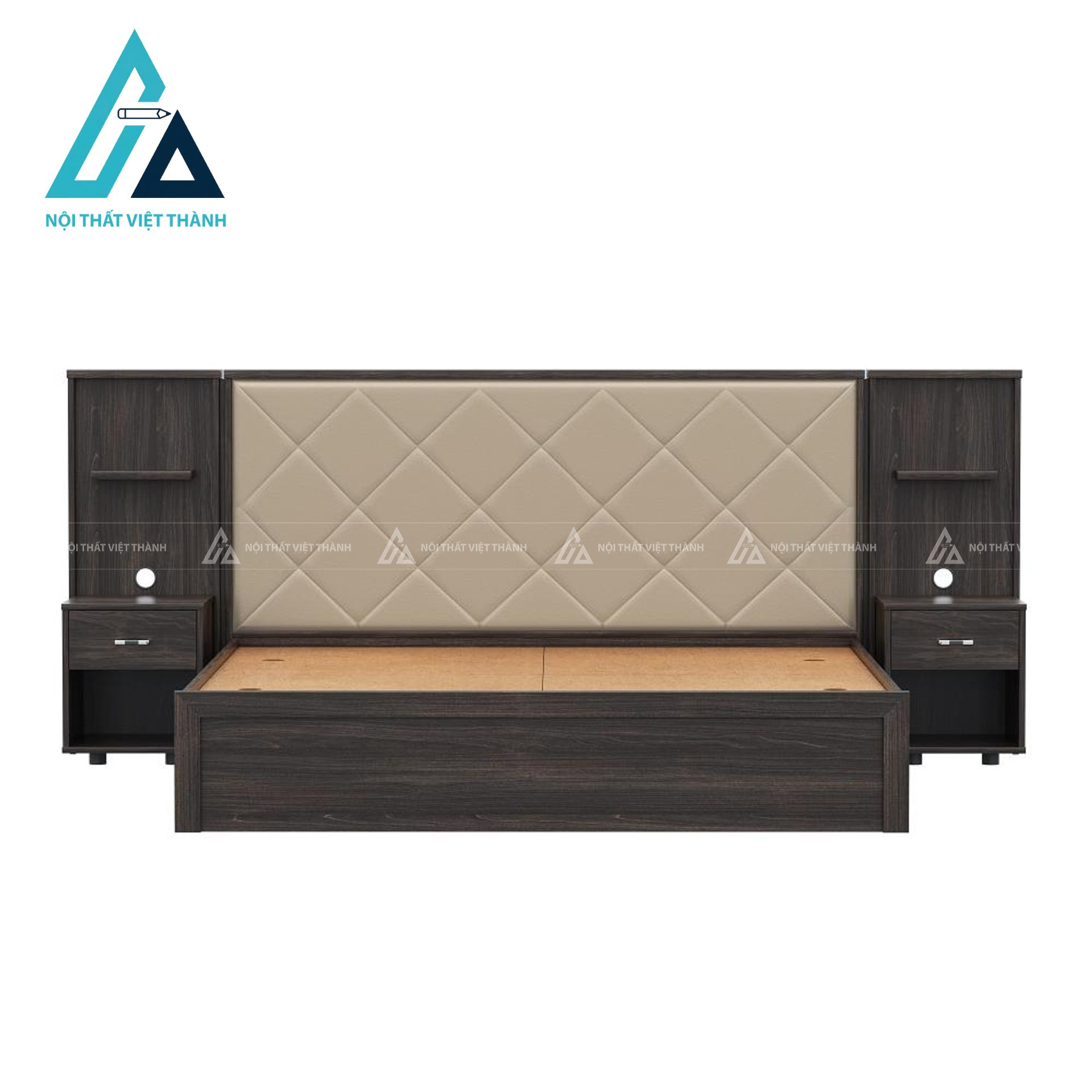 Giường ngủ gỗ công nghiệp đầu giường bọc nệm êm ái có hộc chứa tiện lợi 1