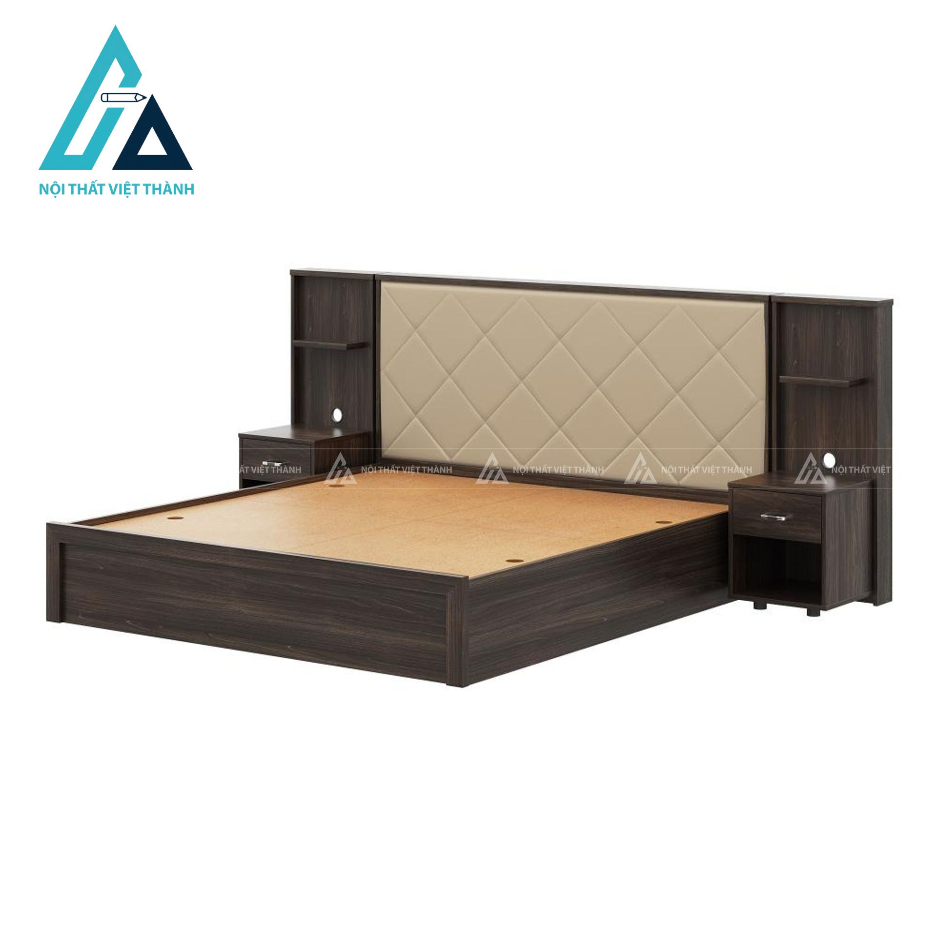Giường ngủ gỗ công nghiệp đầu giường bọc nệm êm ái có hộc chứa tiện lợi 2