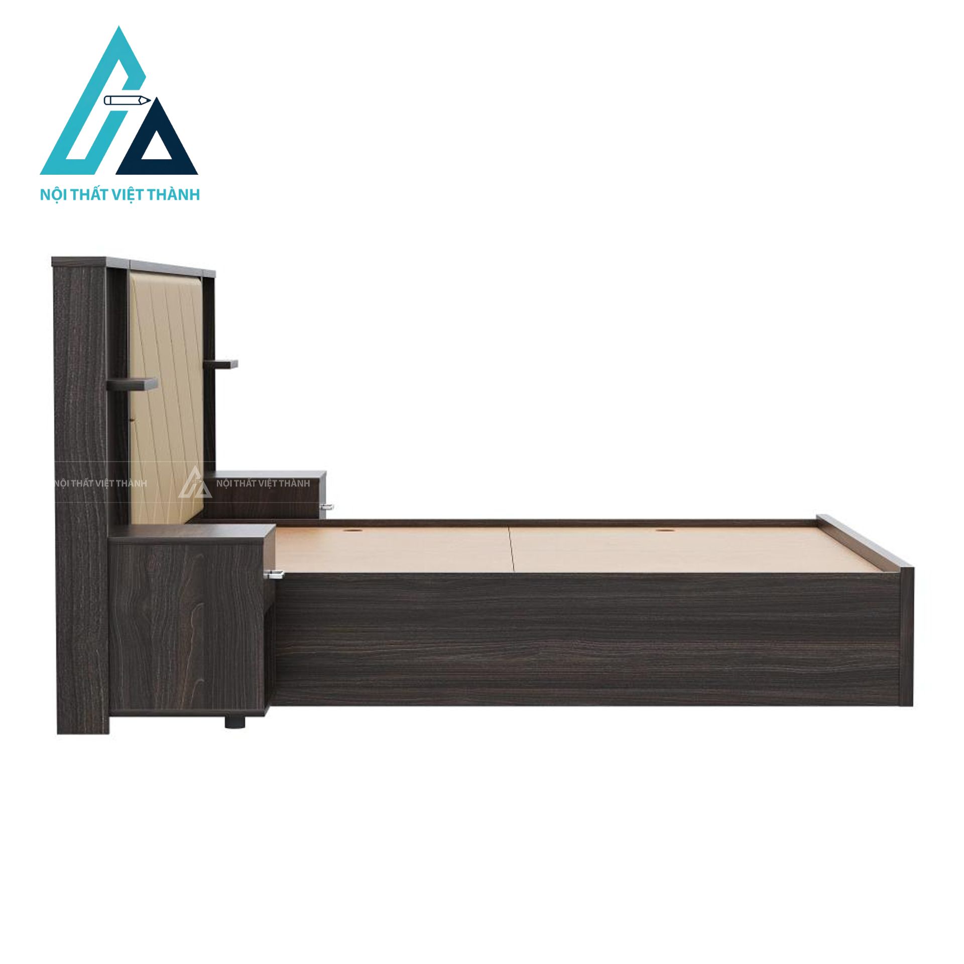 Giường ngủ gỗ công nghiệp đầu giường bọc nệm êm ái có hộc chứa tiện lợi 3