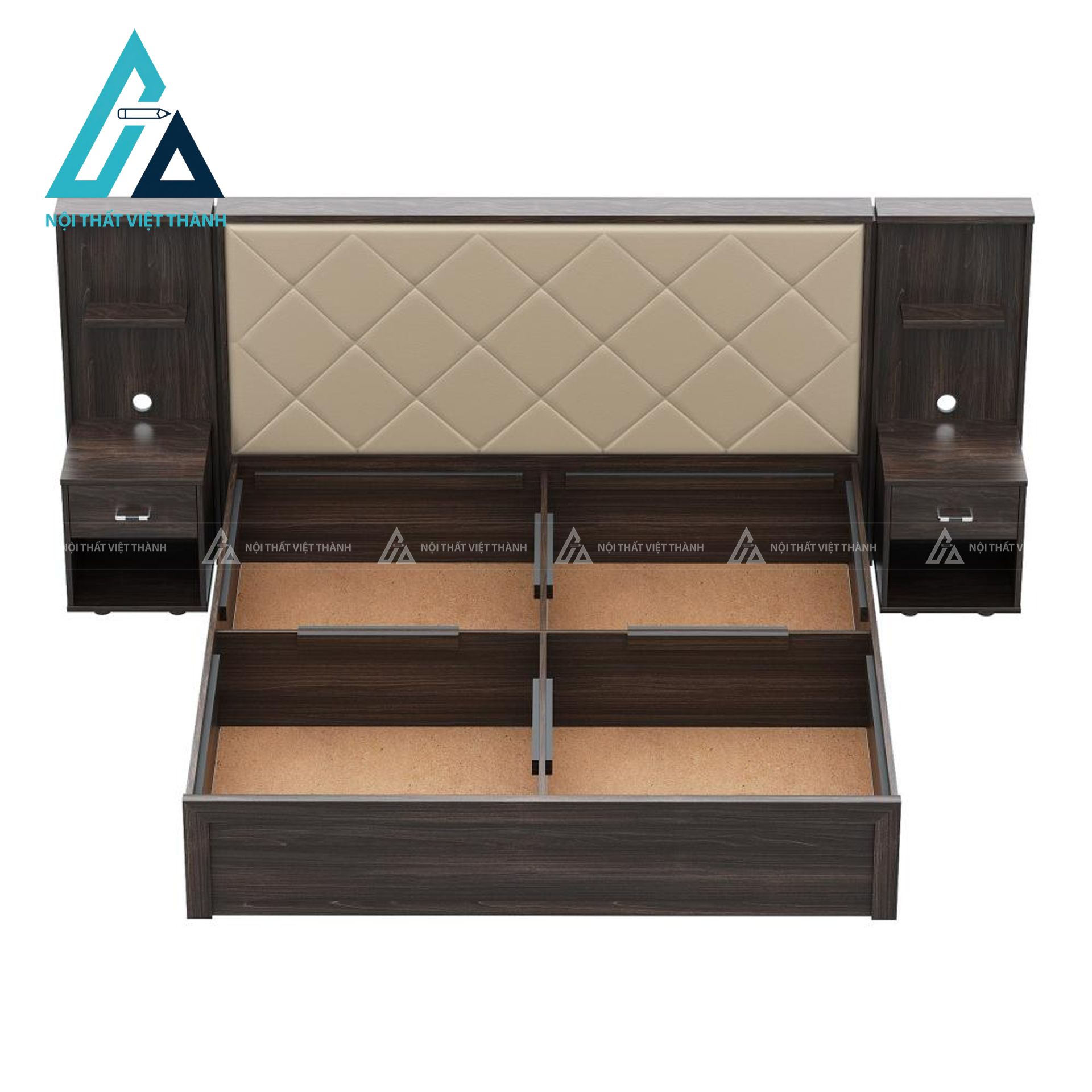 Giường ngủ gỗ công nghiệp đầu giường bọc nệm êm ái có hộc chứa tiện lợi 4