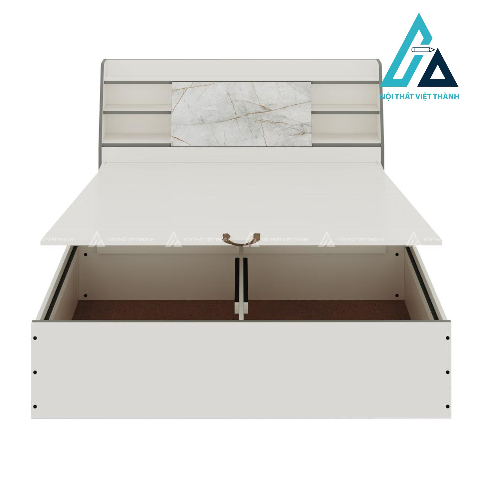 Giường ngủ gỗ công nghiệp màu trắng có hộc chứa nâng tiện nghi hiện đại 3