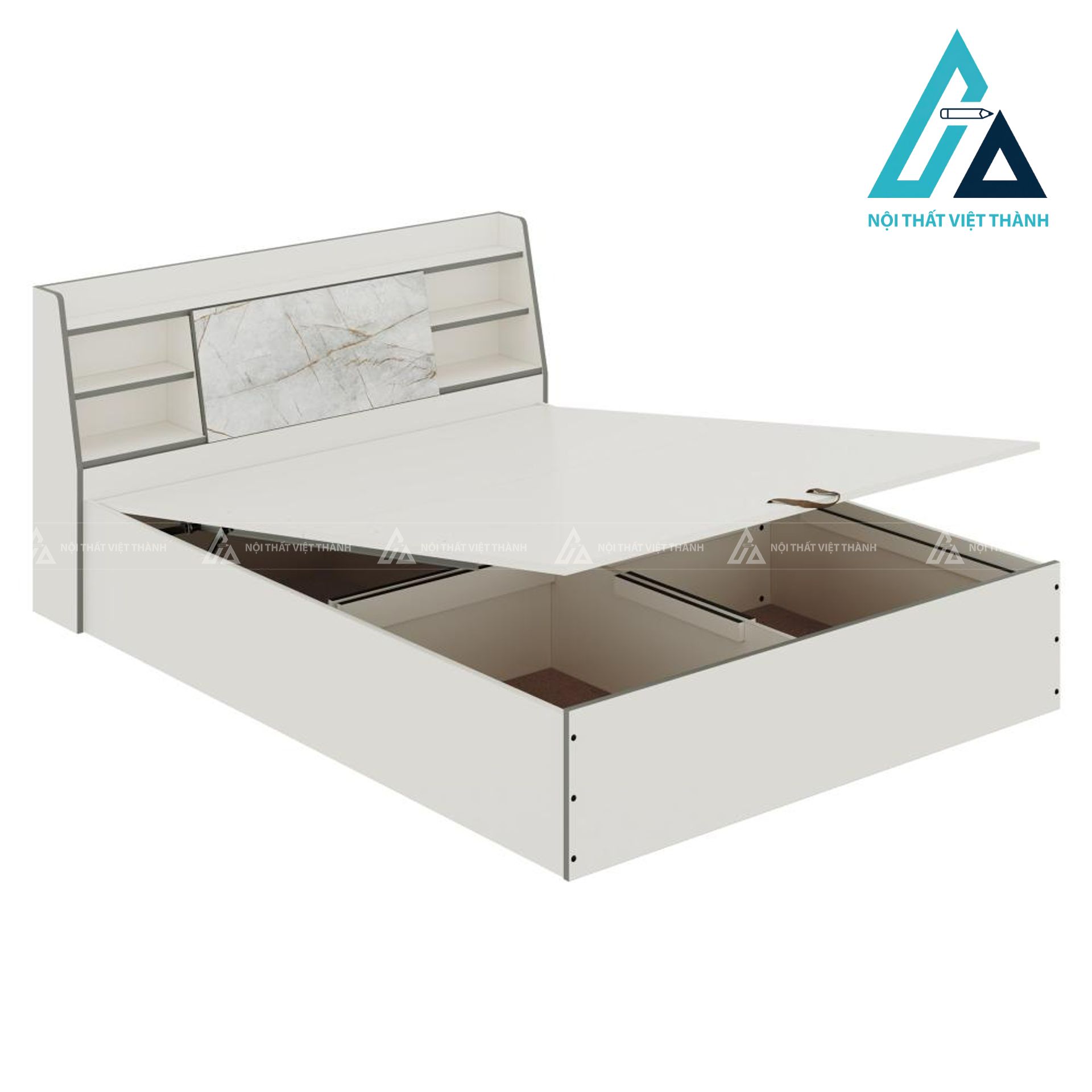 Giường ngủ gỗ công nghiệp màu trắng có hộc chứa nâng tiện nghi hiện đại 5