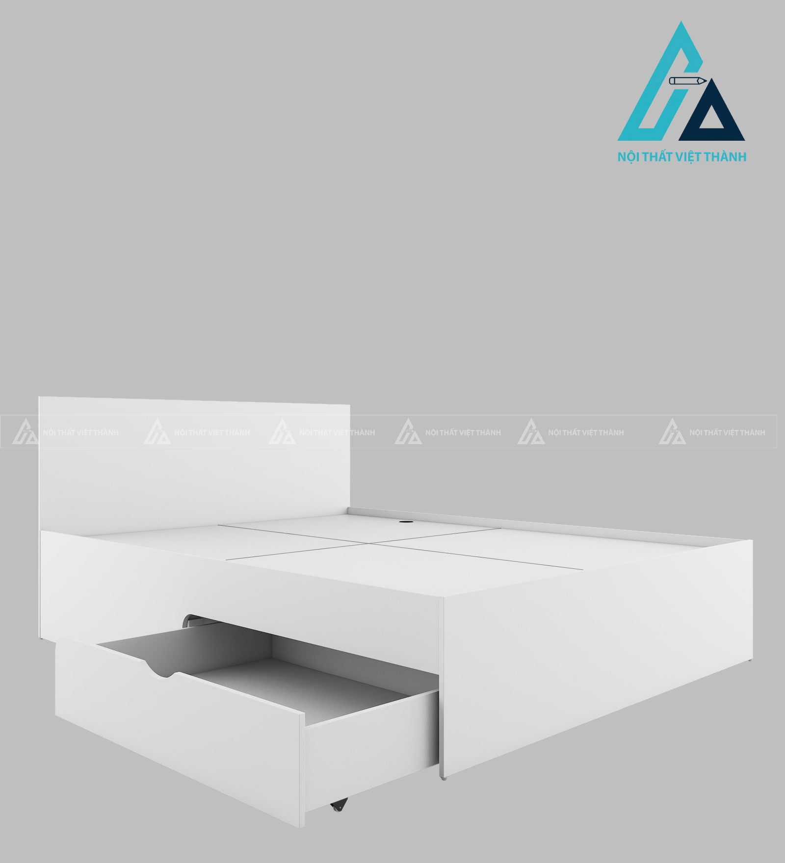 Giường ngủ gỗ công nghiệp màu trắng tích hợp ngăn kéo tiện ích 1