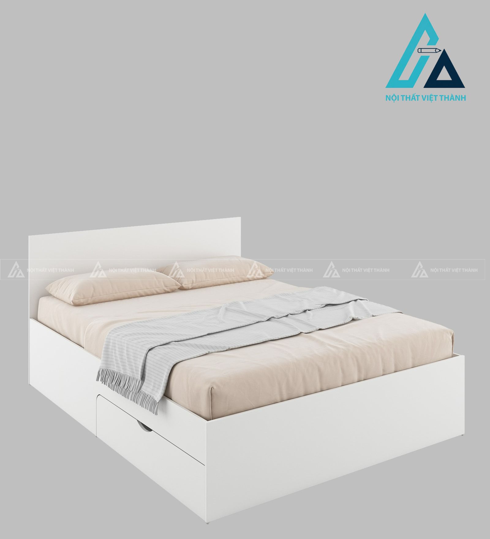 Giường ngủ gỗ công nghiệp màu trắng tích hợp ngăn kéo tiện ích 4