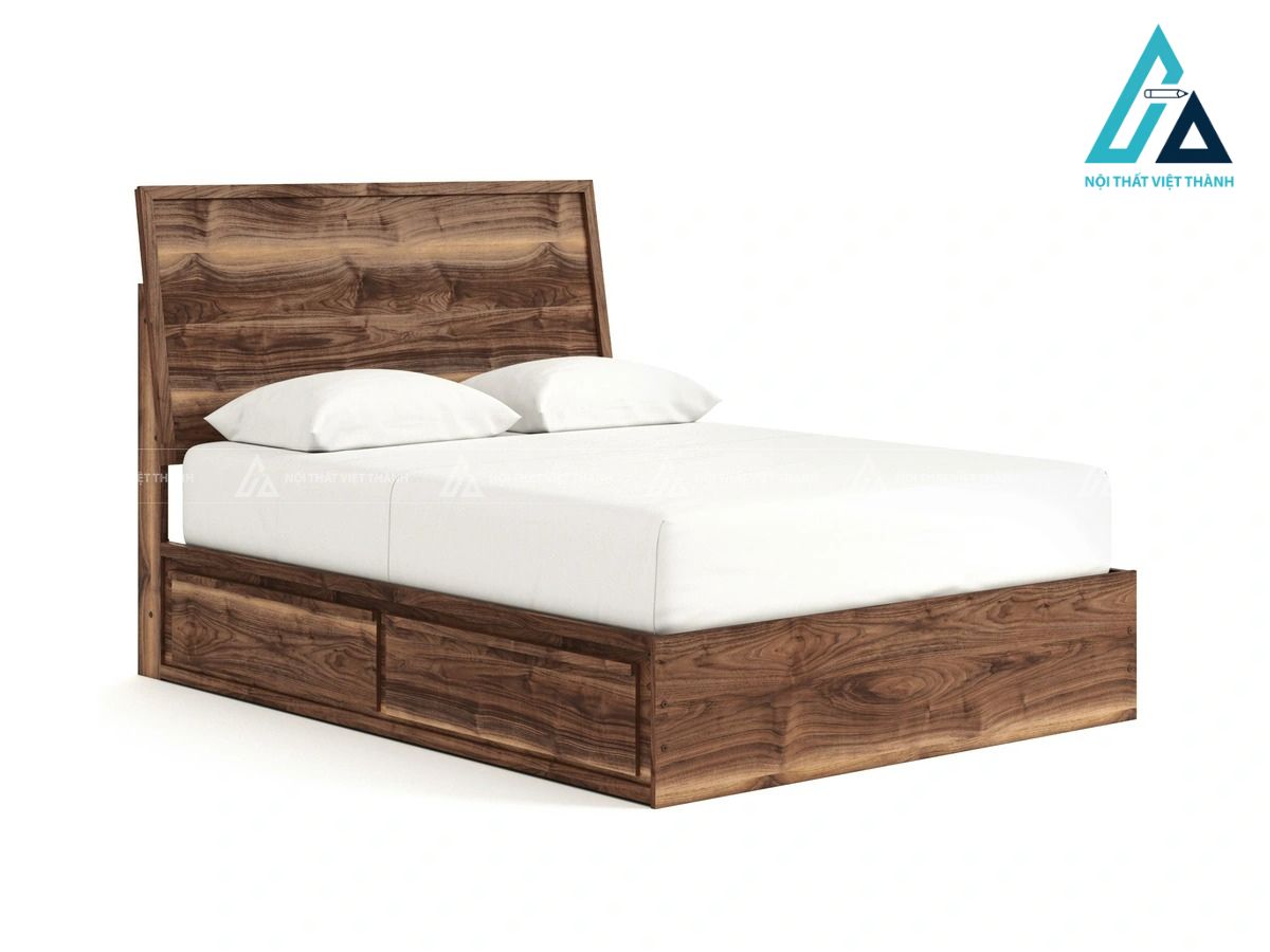 Giường ngủ gỗ công nghiệp MDF vân óc chó có ngăn kéo lưu trữ tiện lợi 2