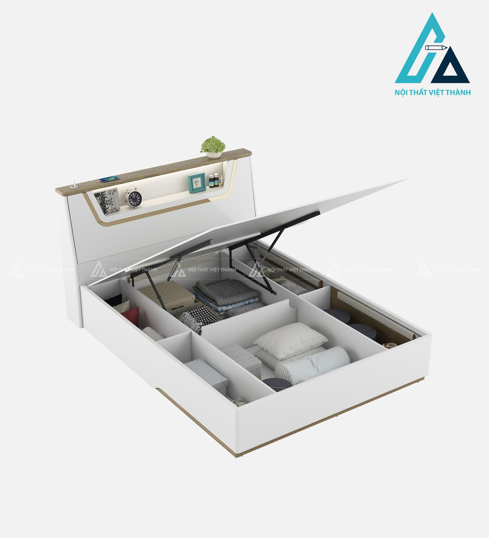 Giường ngủ gỗ công nghiệp tích hợp đèn LED và hộc chứa thông minh 5