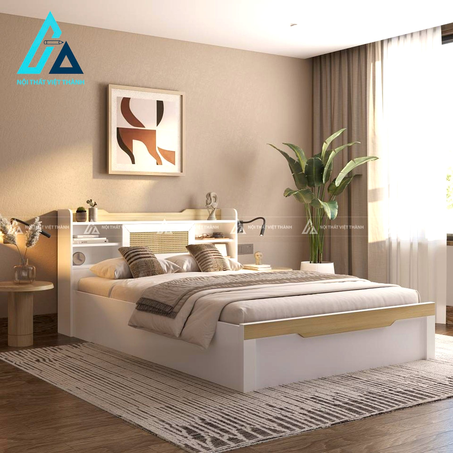 Giường ngủ gỗ công nghiệp tích hợp hộc chứa tiện ích hiện đại