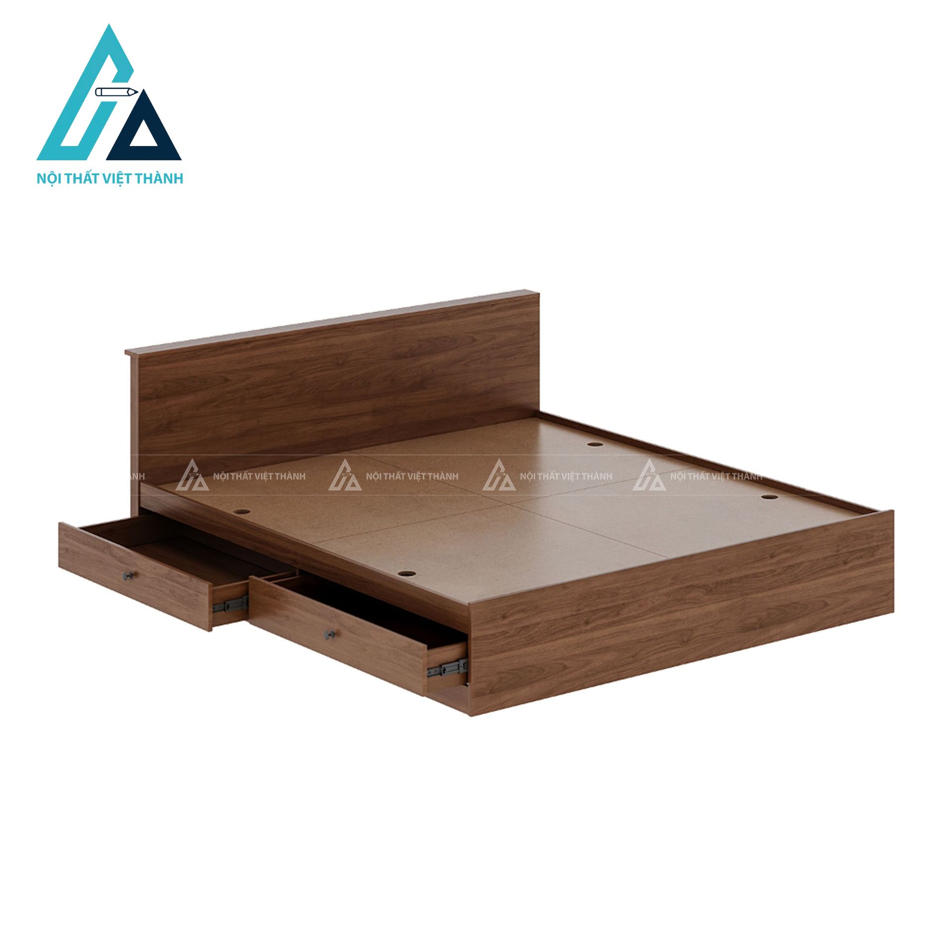 Giường ngủ gỗ công nghiệp vân óc chó hiện đại có hộc kéo lưu trữ tiện lợi 5