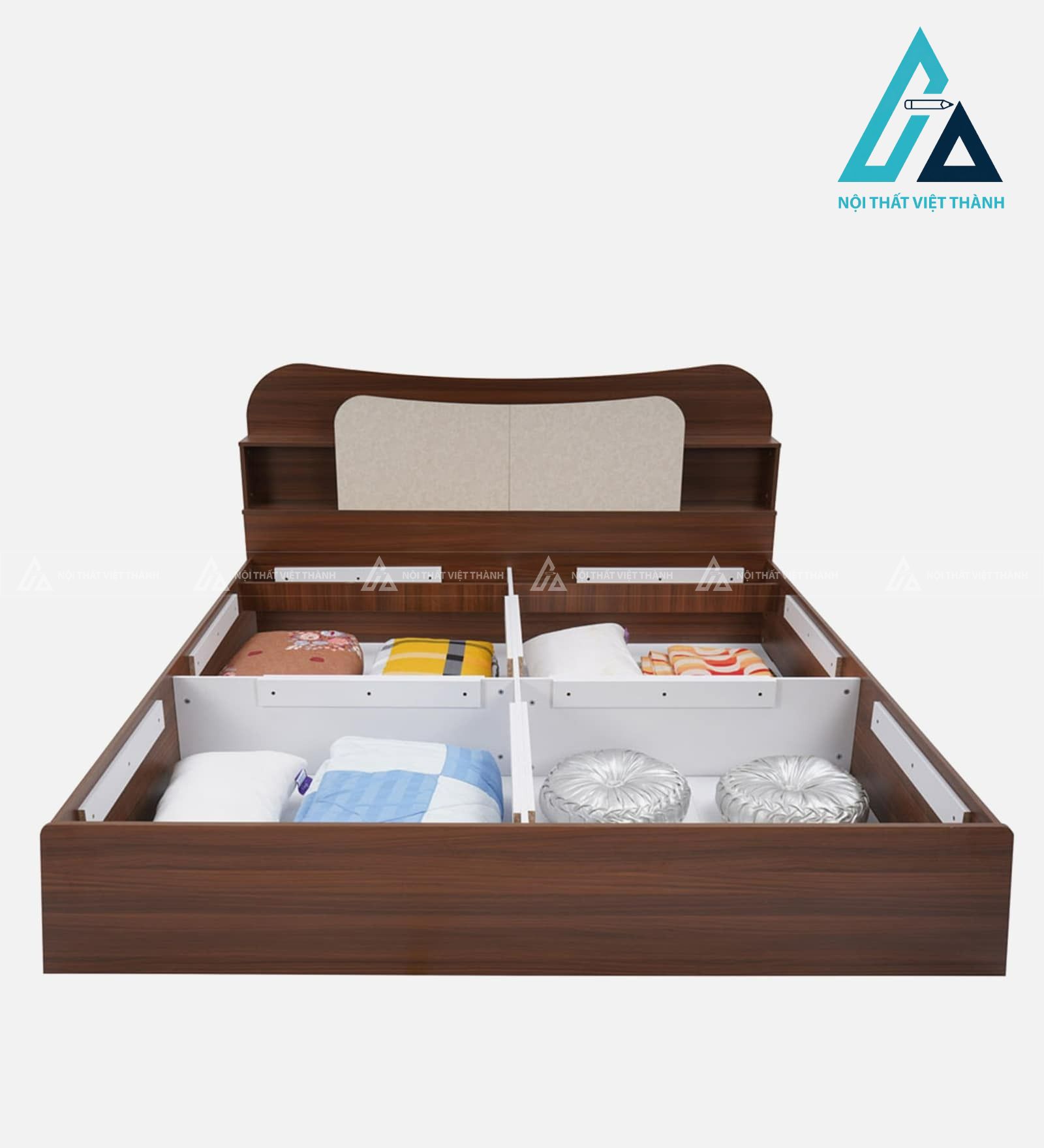 Giường ngủ gỗ công nghiệp vân óc chó tích hợp hộc chứa đa năng hiện đại 2