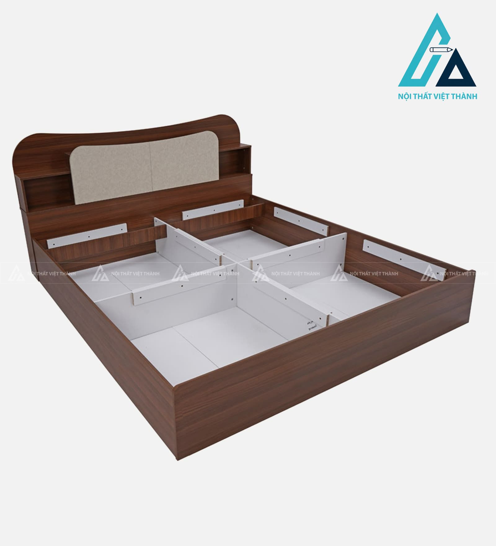 Giường ngủ gỗ công nghiệp vân óc chó tích hợp hộc chứa đa năng hiện đại 3