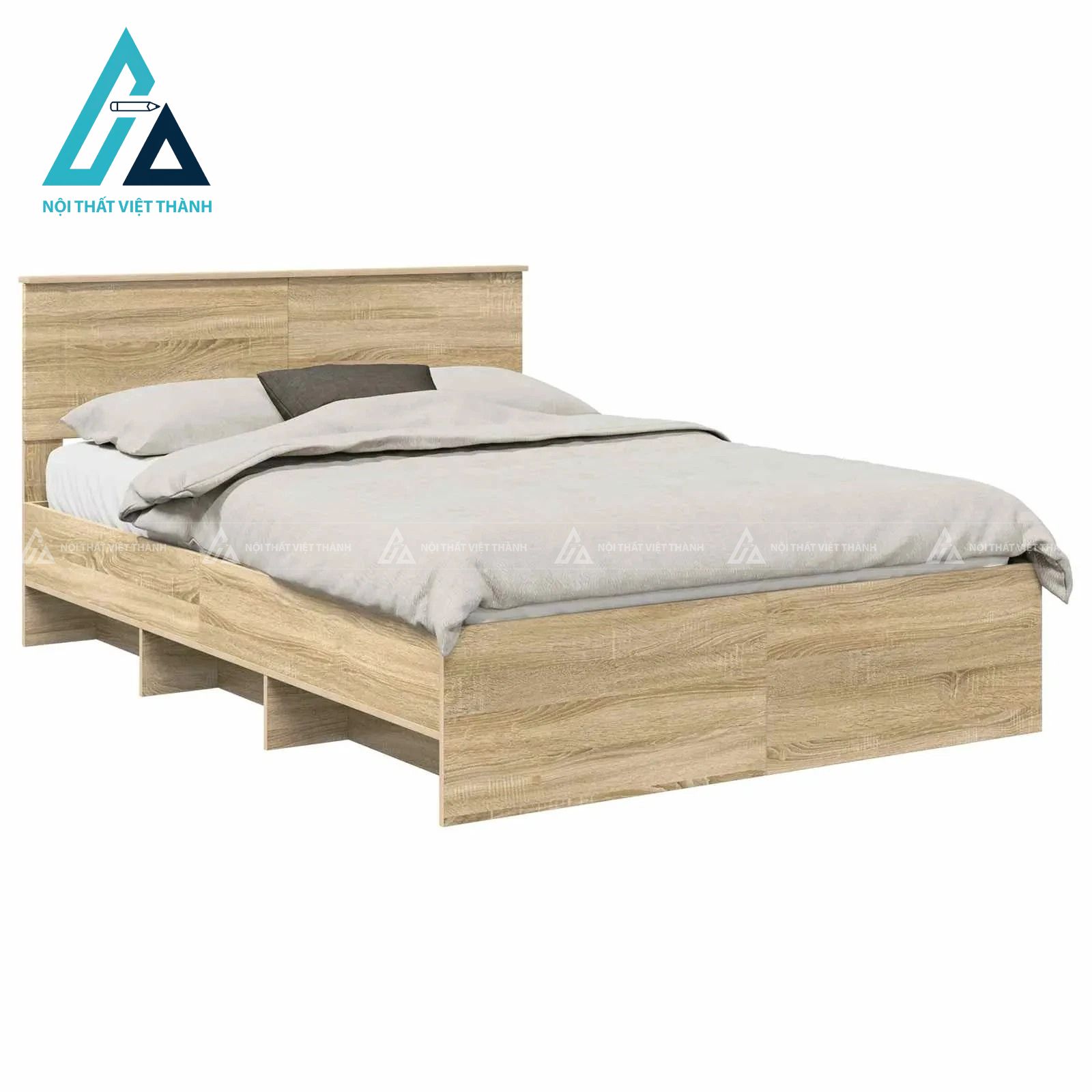 Giường ngủ gỗ công nghiệp vân sồi hiện đại chắc chắn cho phòng ngủ 1