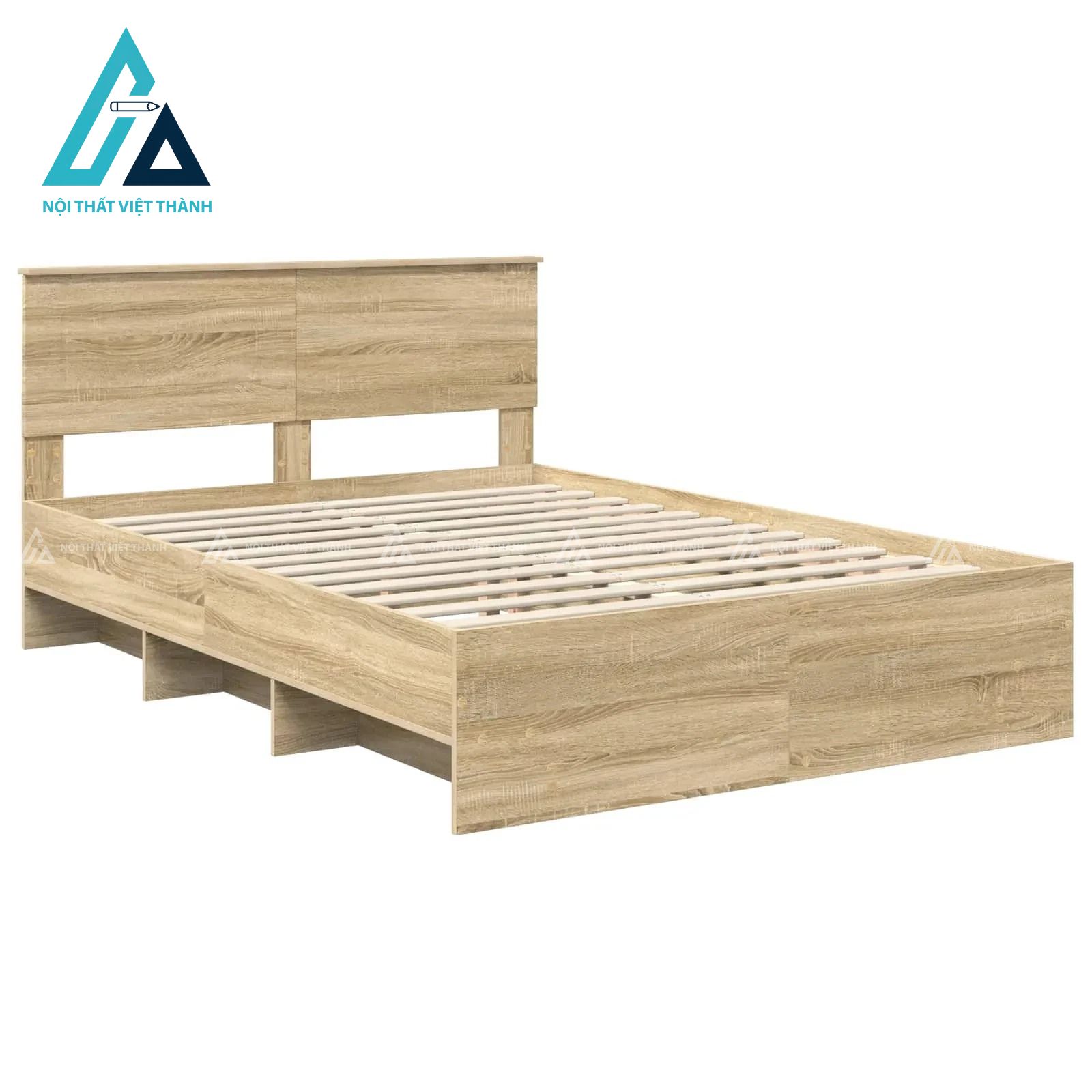 Giường ngủ gỗ công nghiệp vân sồi hiện đại chắc chắn cho phòng ngủ 2