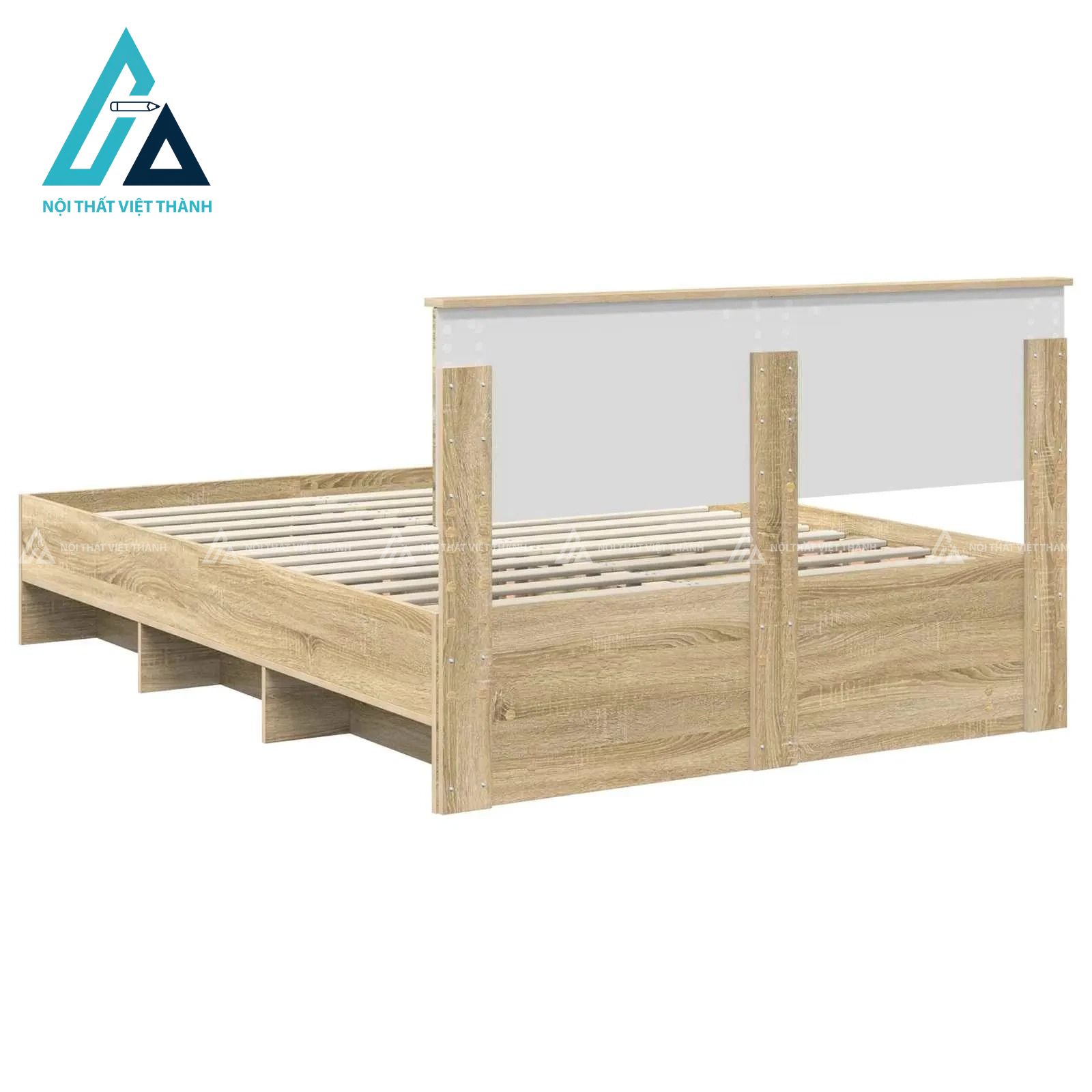 Giường ngủ gỗ công nghiệp vân sồi hiện đại chắc chắn cho phòng ngủ 3