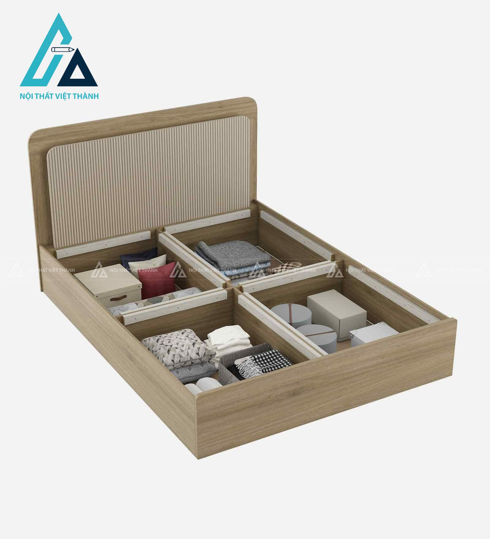 Giường ngủ gỗ công nghiệp vân sồi hiện đại có hộc chứa tối ưu không gian 3