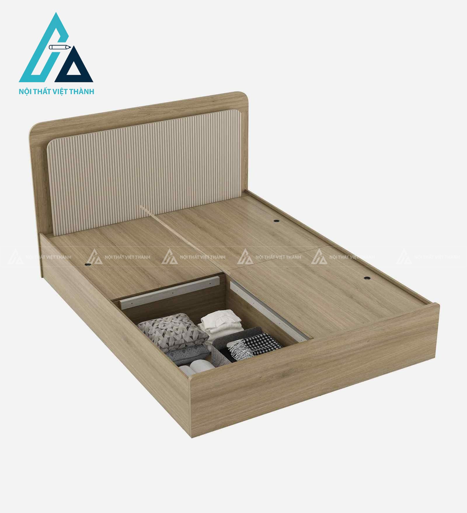 Giường ngủ gỗ công nghiệp vân sồi hiện đại có hộc chứa tối ưu không gian 4