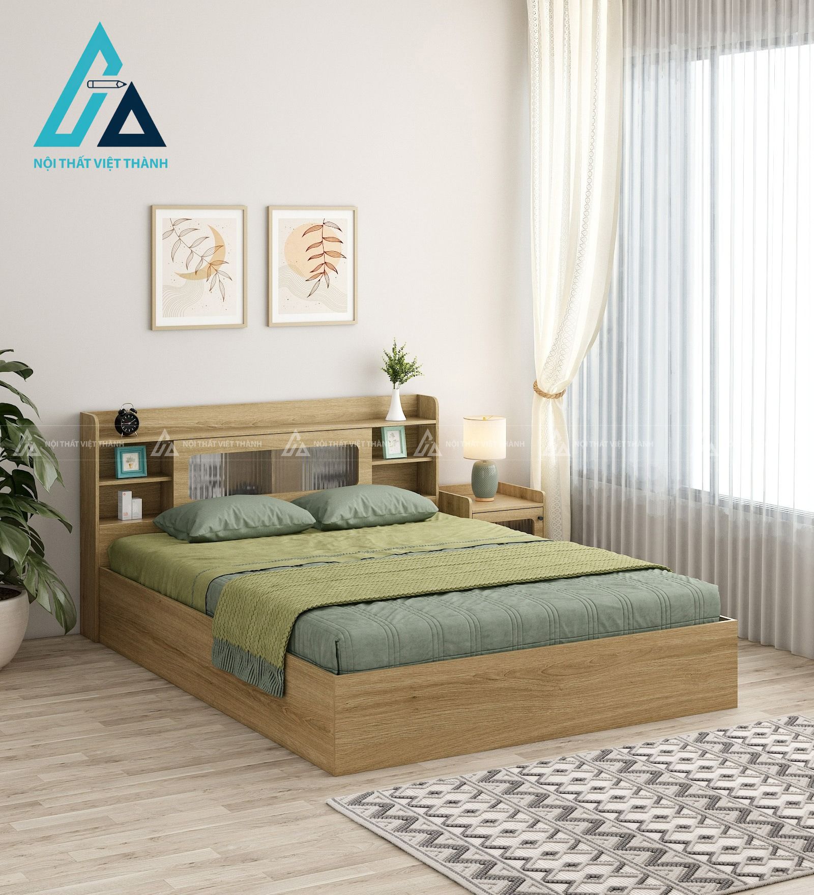 Giường ngủ gỗ MDF hiện đại tích hợp hộc chứa thông minh đa năng