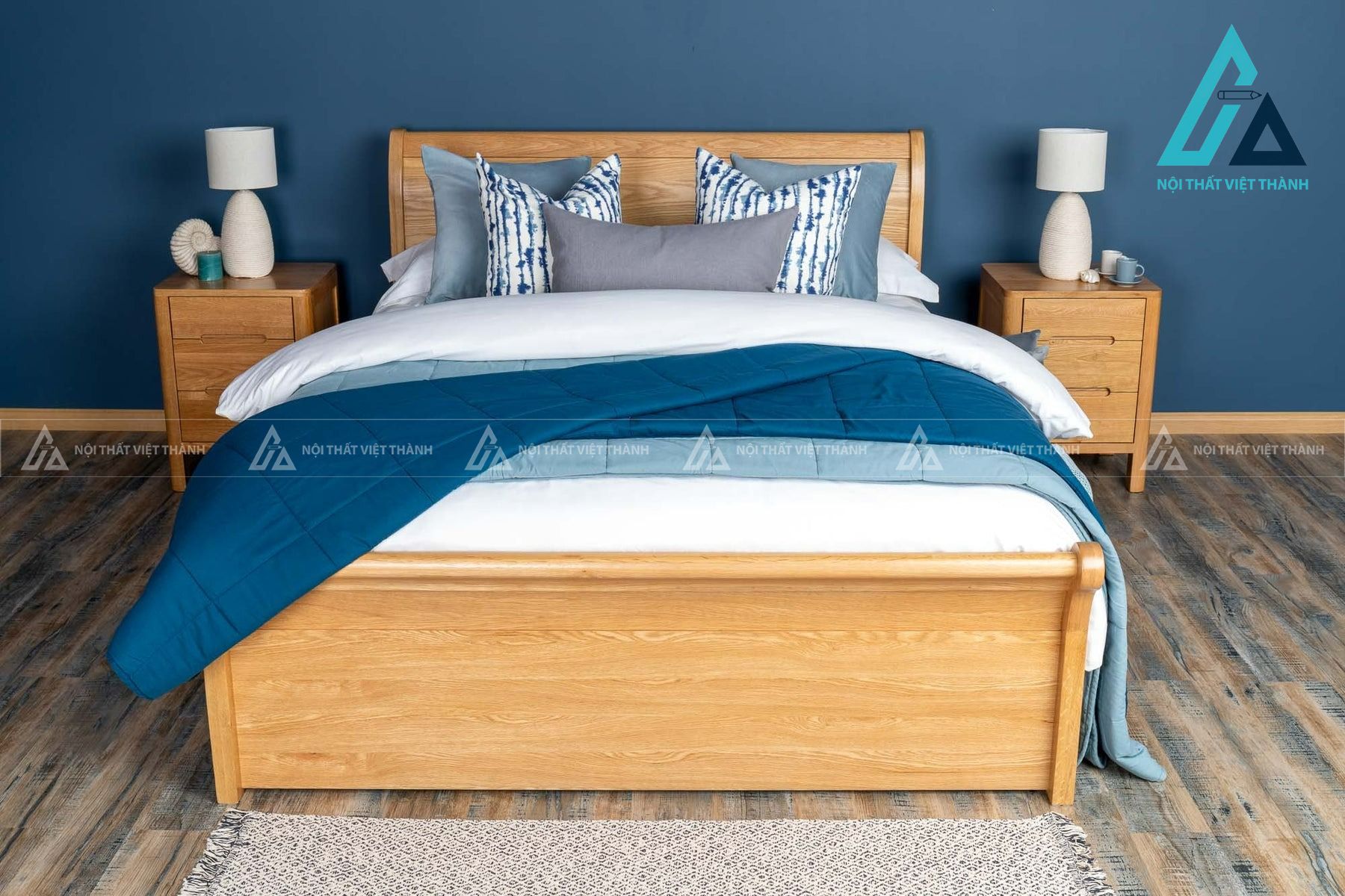 Giường ngủ gỗ sồi tự nhiên cao cấp có ngăn kéo lưu trữ tiện lợi 1