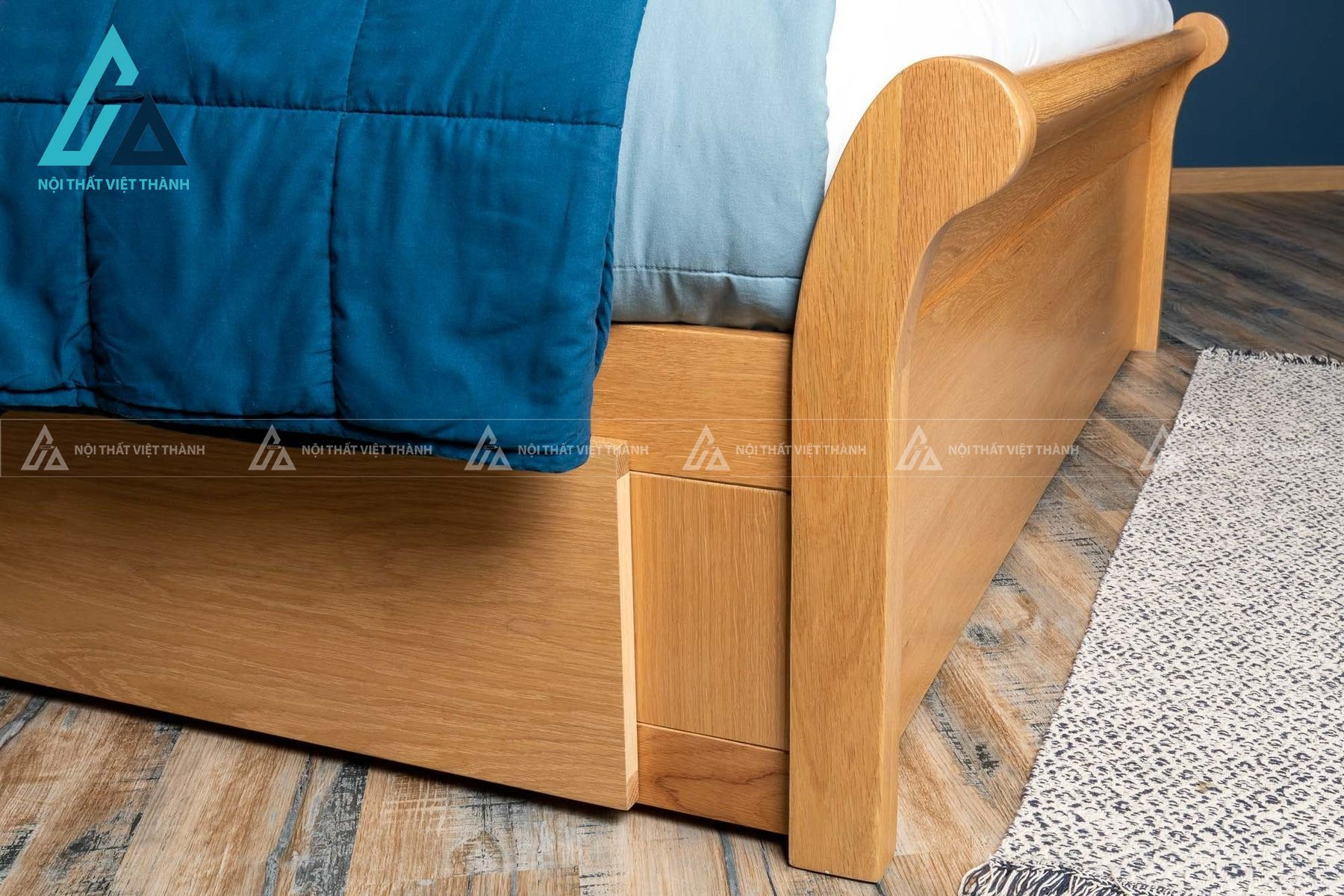 Giường ngủ gỗ sồi tự nhiên cao cấp có ngăn kéo lưu trữ tiện lợi 3