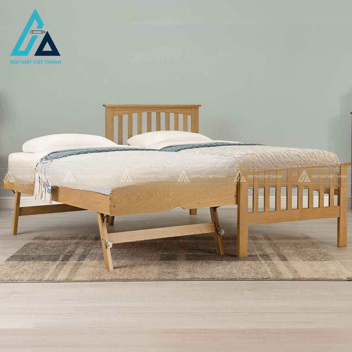 Giường ngủ gỗ sồi tự nhiên tích hợp giường phụ tiện lợi 1