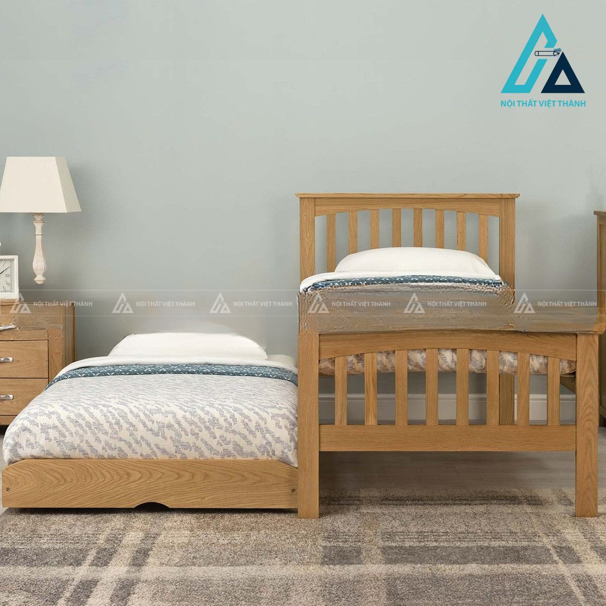 Giường ngủ gỗ sồi tự nhiên tích hợp giường phụ tiện lợi 2