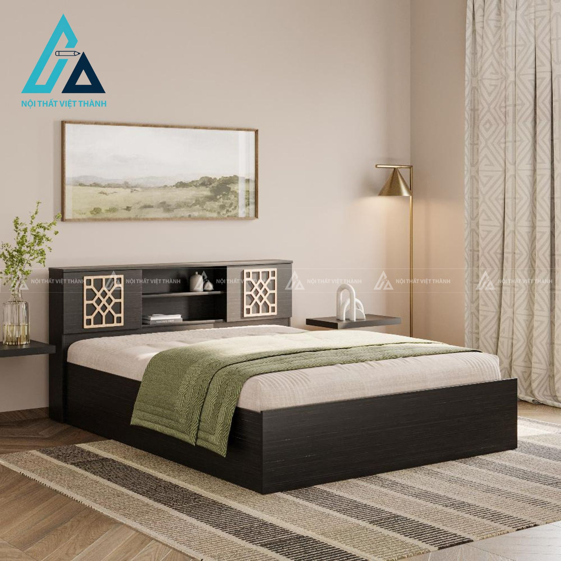 Giường ngủ MDF có ngăn chứa rộng thiết kế hiện đại tối ưu không gian