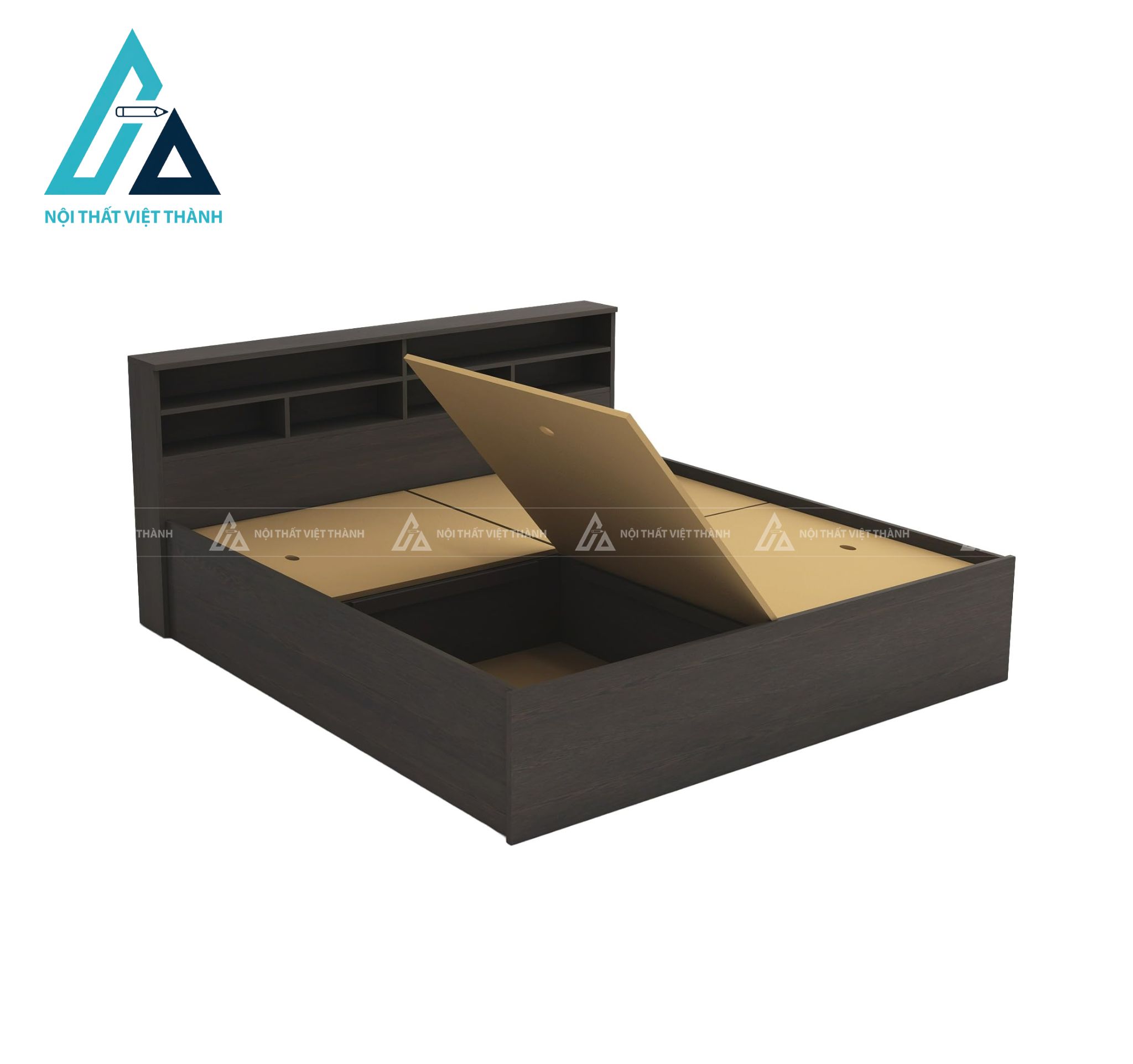 Giường ngủ MDF dạng hộp màu wenge có khoang chứa đồ rộng hiện đại 3