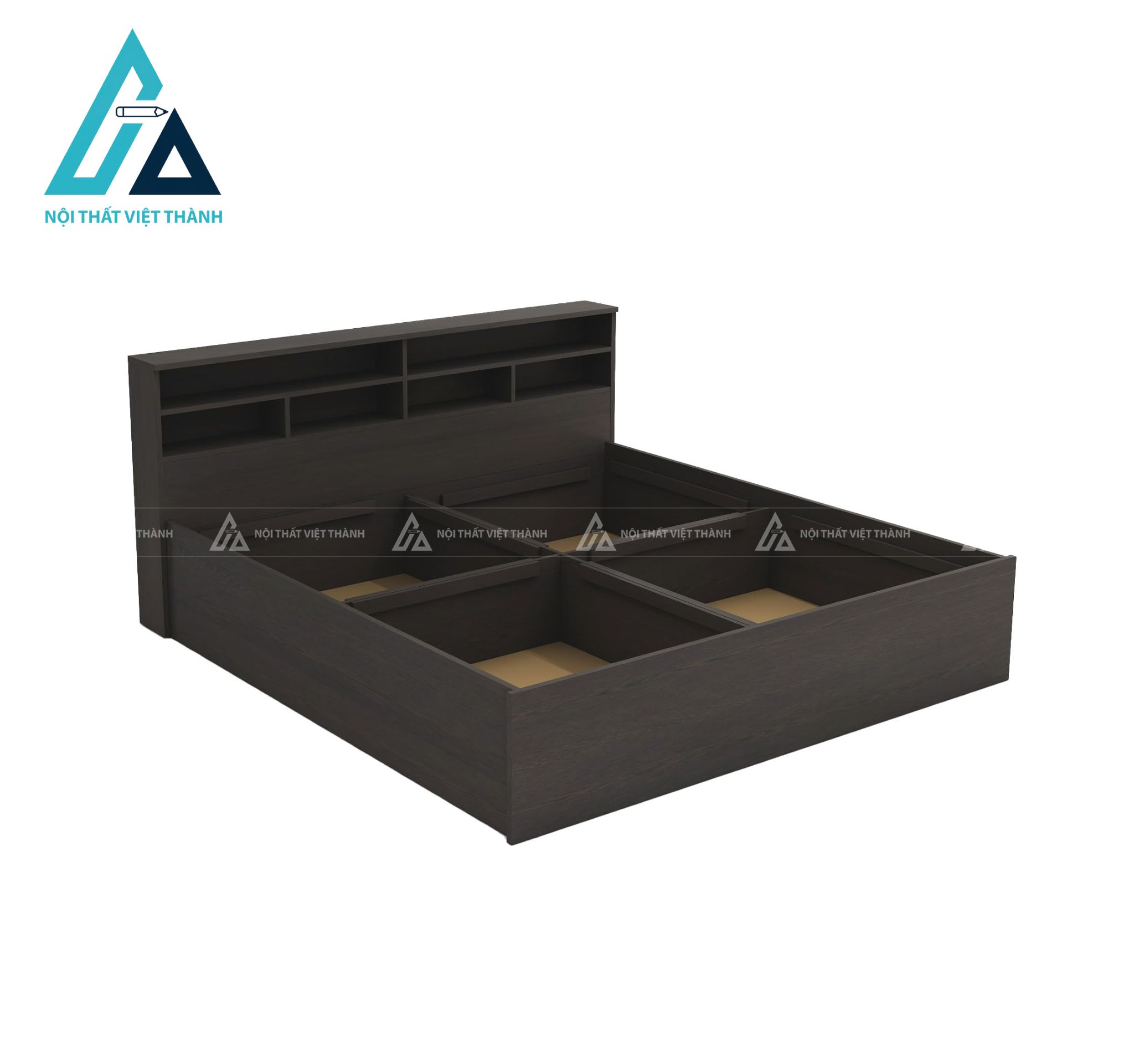 Giường ngủ MDF dạng hộp màu wenge có khoang chứa đồ rộng hiện đại 4
