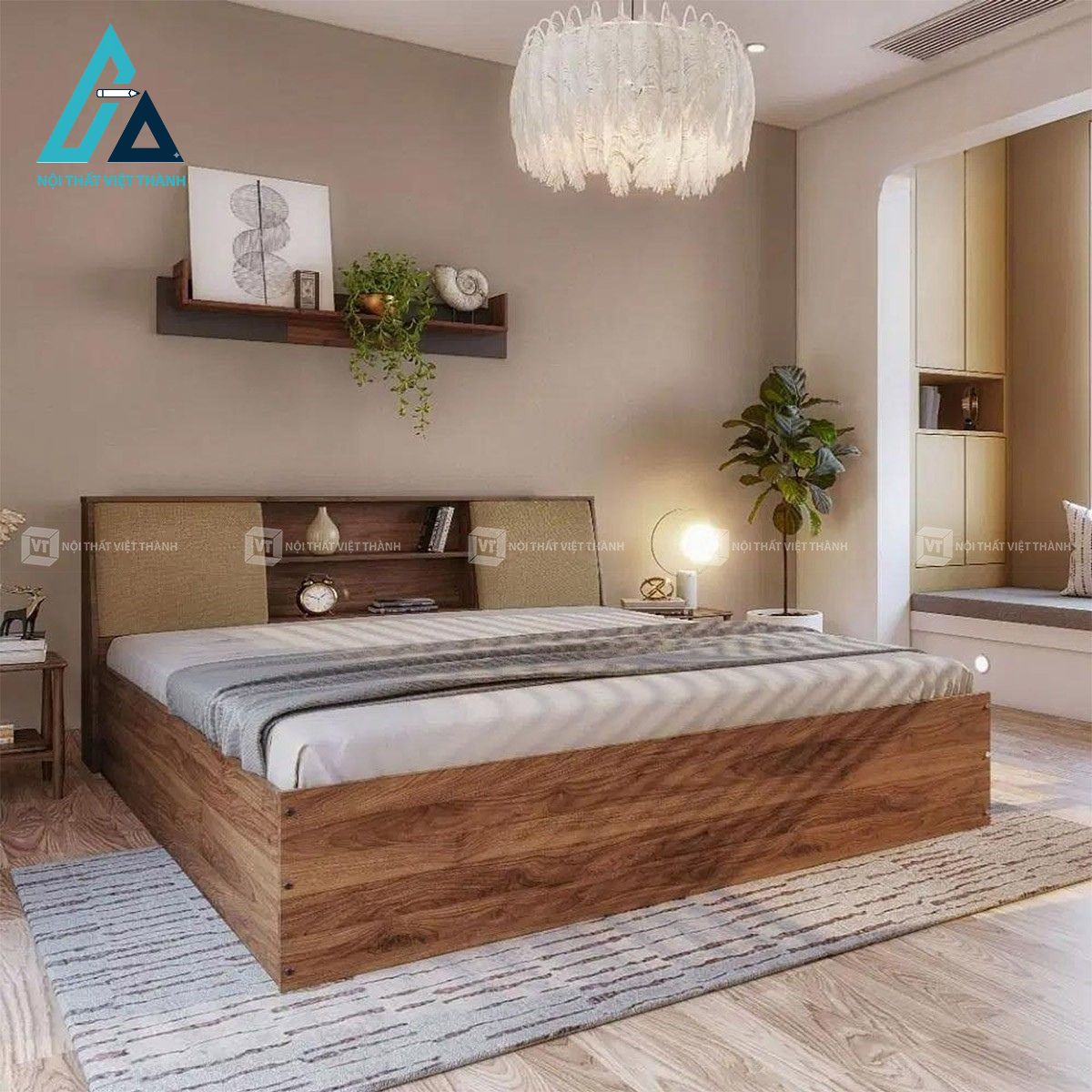 Giường ngủ MDF đầu giường bọc nệm có hộc lưu trữ tiện nghi