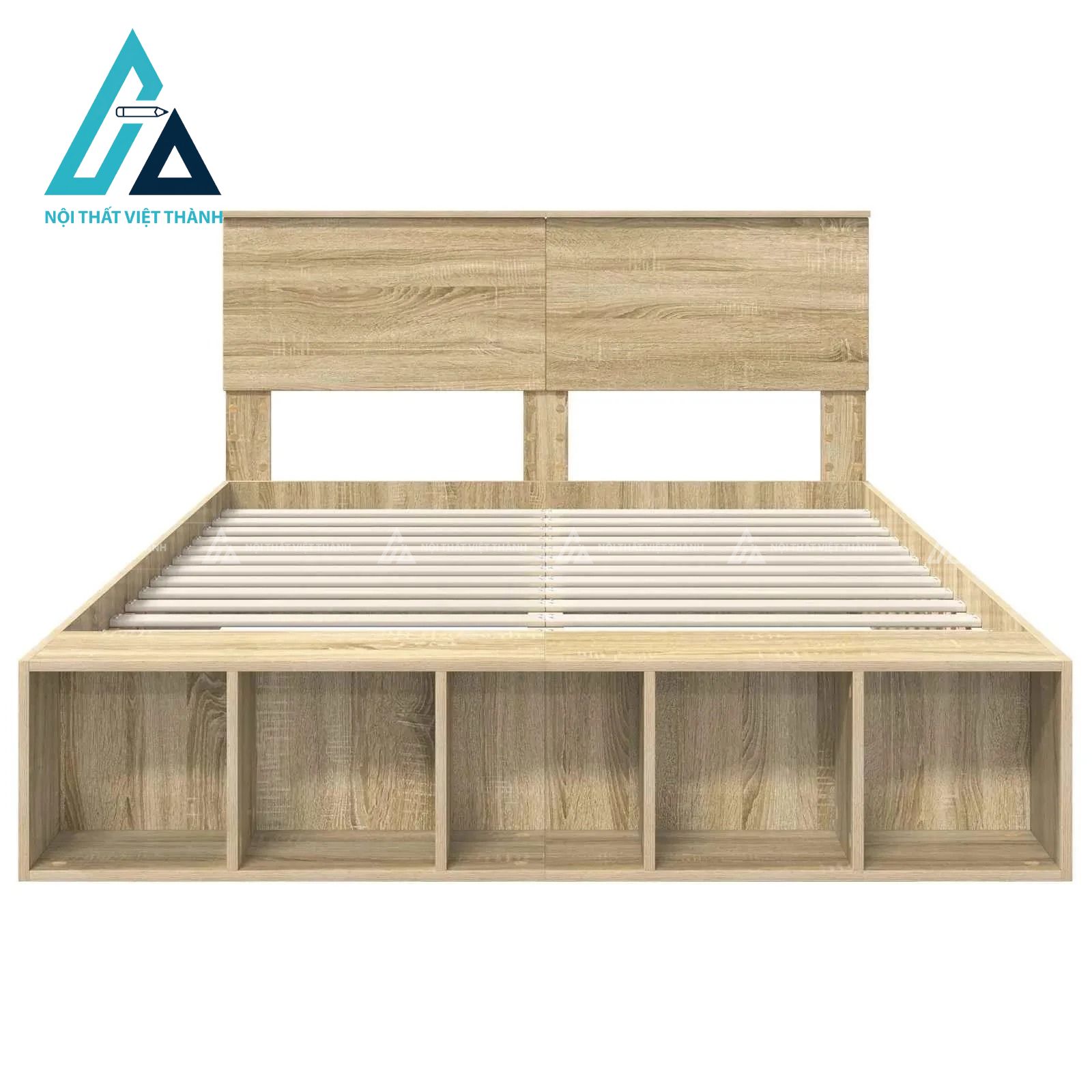 Giường ngủ MDF màu sồi có kệ mở đuôi giường tiện ích phong cách hiện đại 3