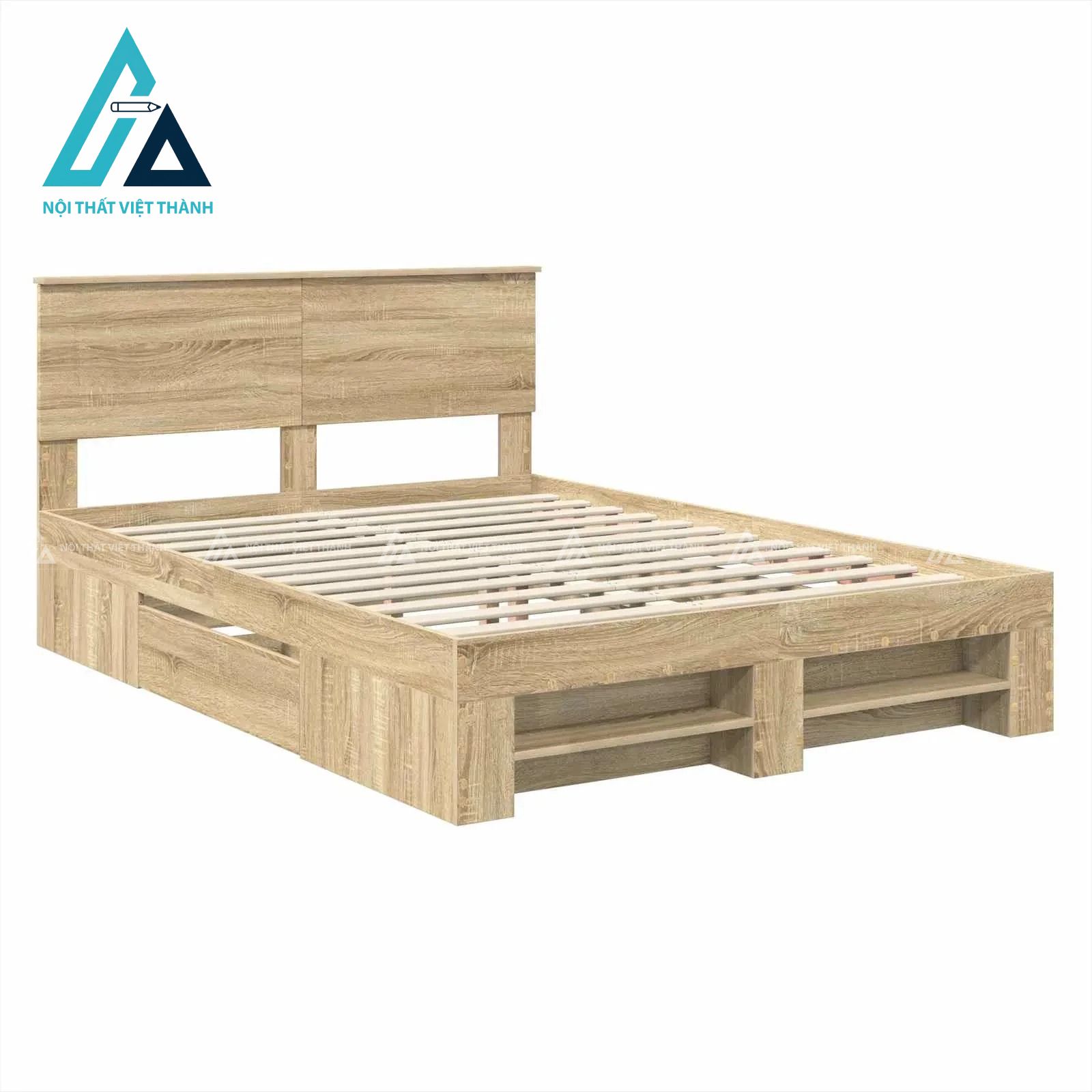 Giường ngủ MDF màu sồi có ngăn kéo lưu trữ tiện ích hiện đại 1