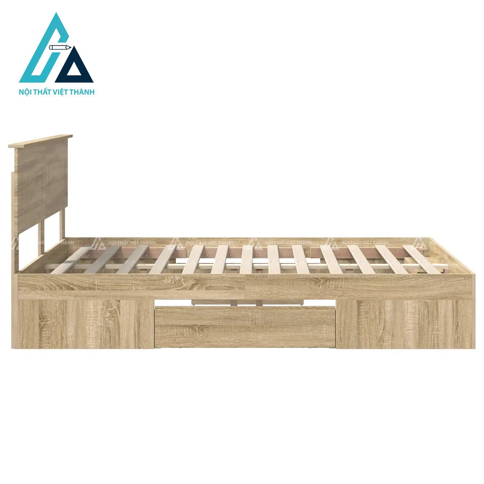 Giường ngủ MDF màu sồi có ngăn kéo lưu trữ tiện ích hiện đại 3