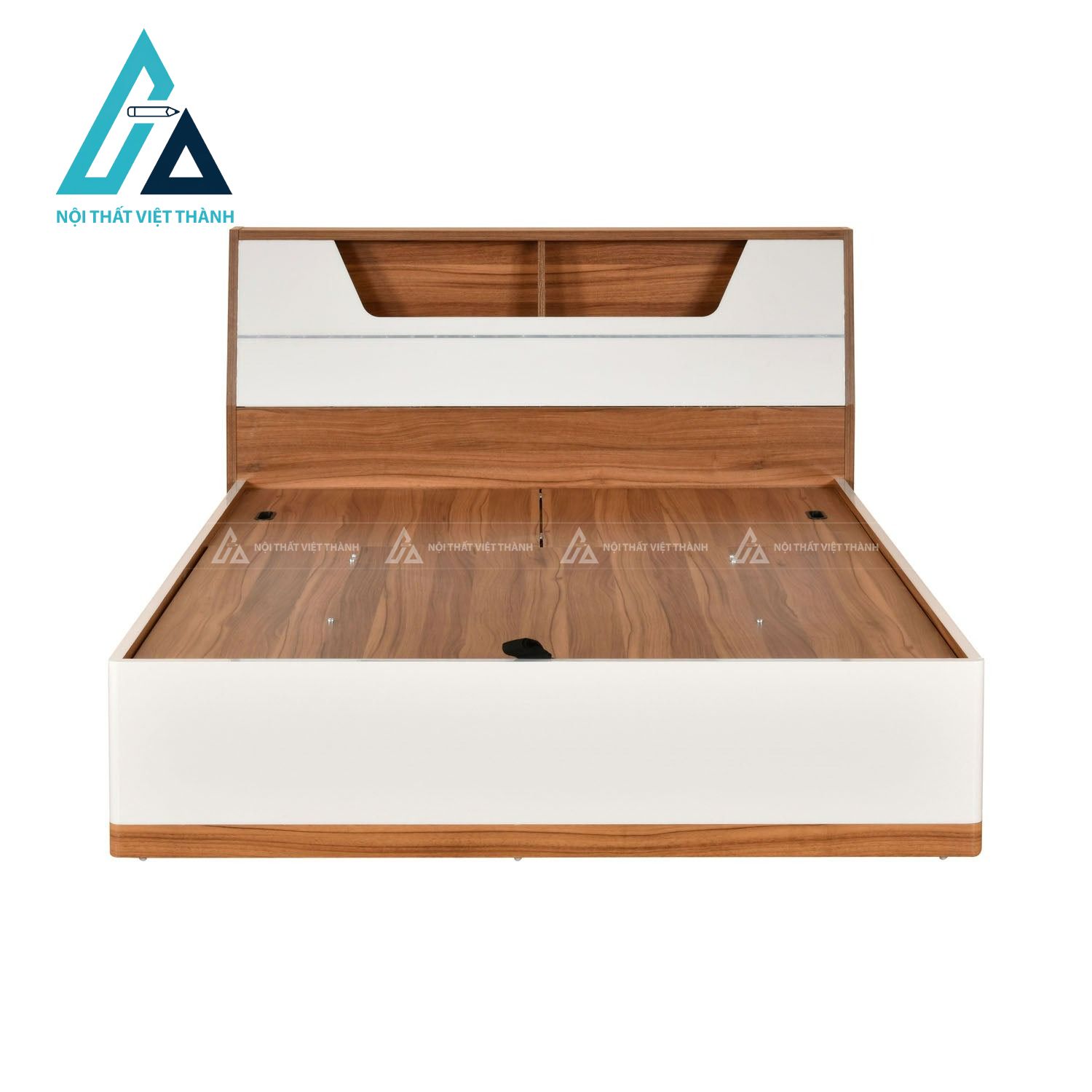 Giường ngủ MDF màu teak có khoang chứa đồ thiết kế nâng hiện đại 1