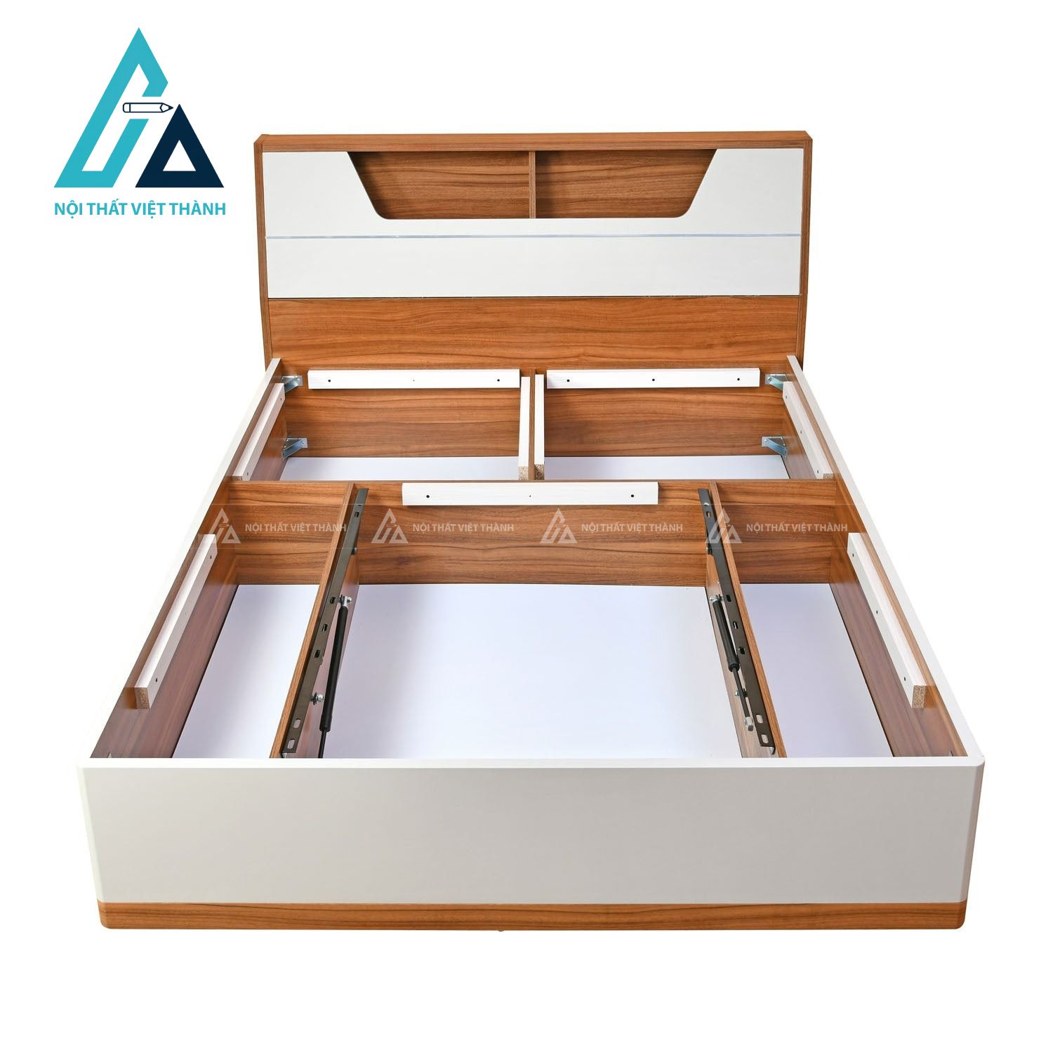 Giường ngủ MDF màu teak có khoang chứa đồ thiết kế nâng hiện đại 3