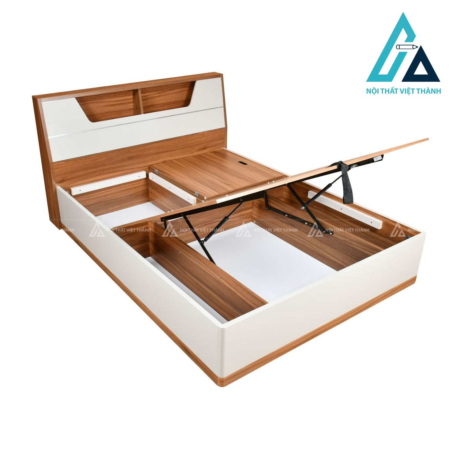 Giường ngủ MDF màu teak có khoang chứa đồ thiết kế nâng hiện đại 4