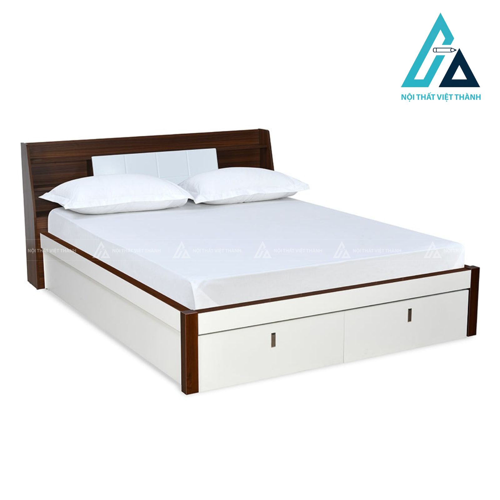 Giường ngủ MDF màu trắng phối vân gỗ có hộc kéo và khoang chứa tiện ích 1
