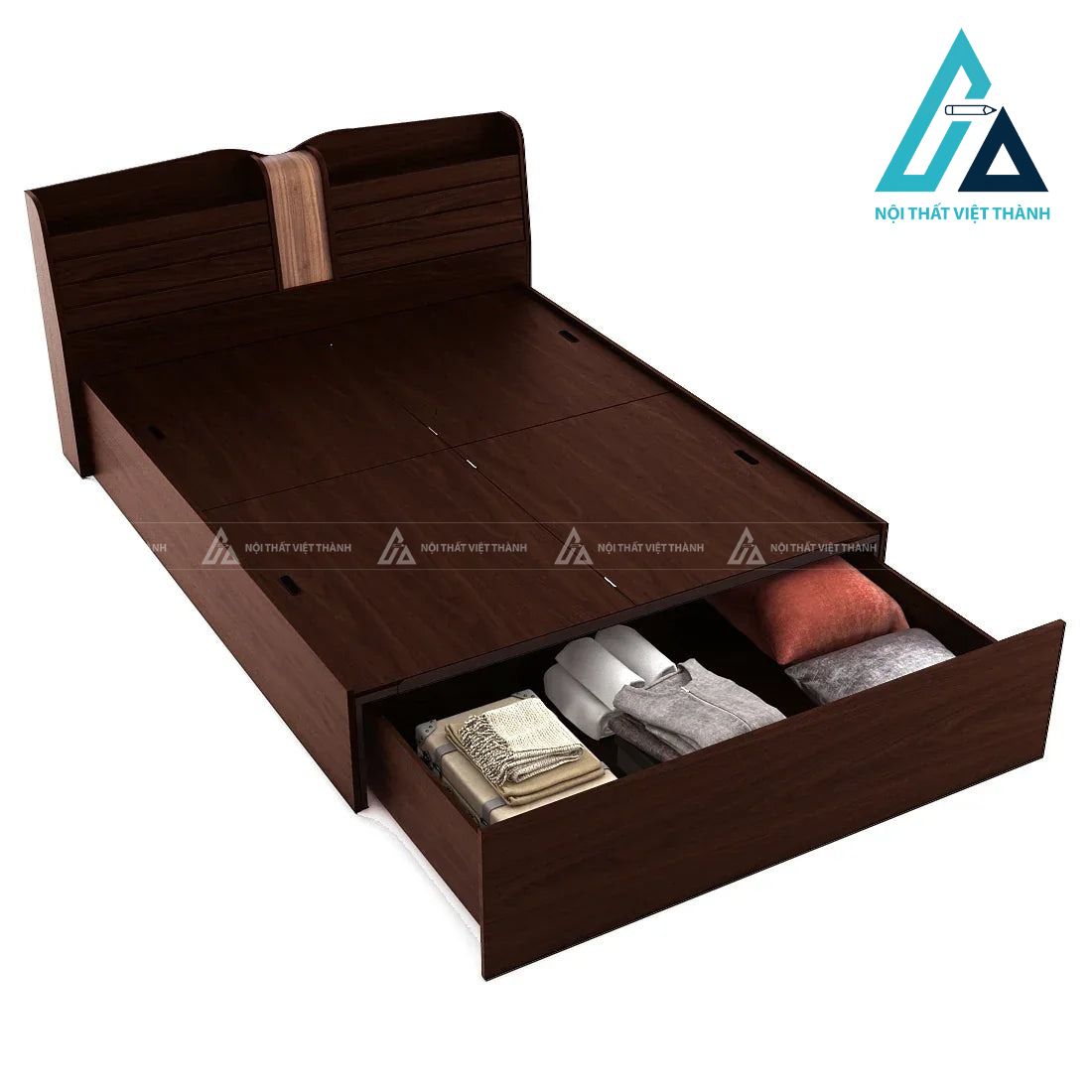Giường ngủ MDF vân gỗ hiện đại có hộc chứa và kệ đầu giường đa năng 4