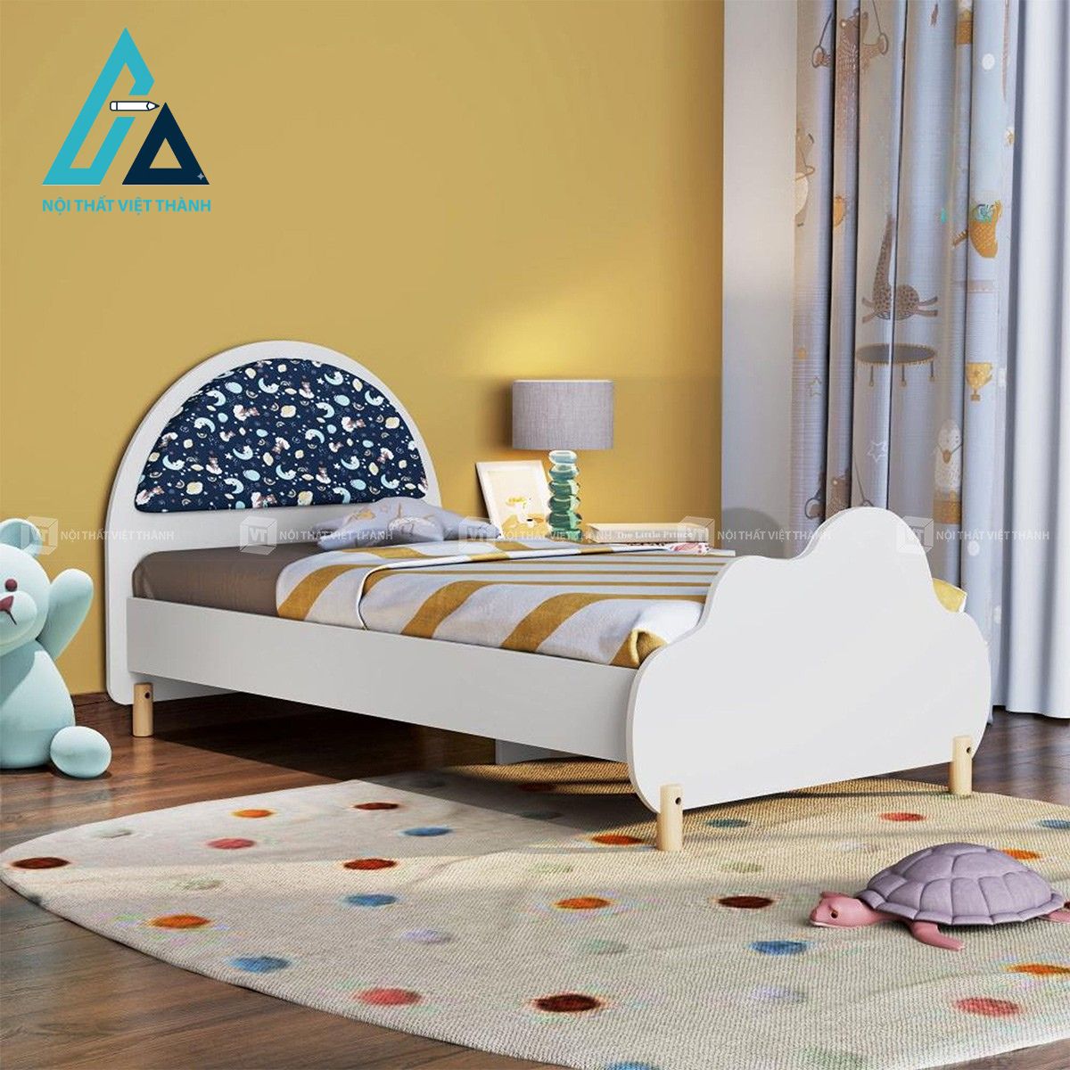 Giường ngủ trẻ em gỗ công nghiệp màu xanh thiết kế sáng tạo