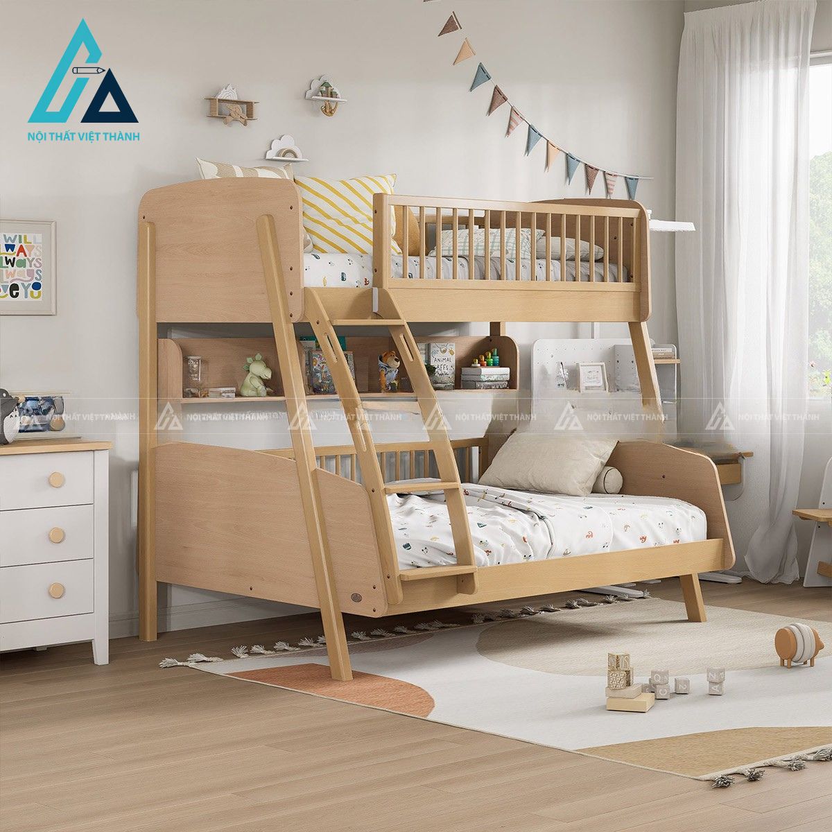 Giường tầng gỗ thiết kế hiện đại cho phòng trẻ em 2