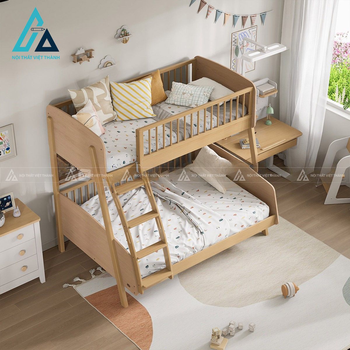 Giường tầng gỗ thiết kế hiện đại cho phòng trẻ em 3